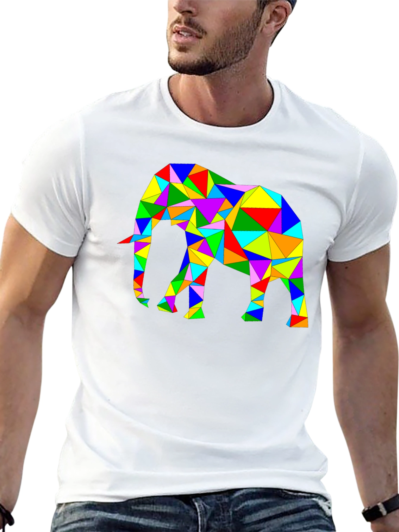 Black Geometric Elephant Tee - Colorful Animal Art Shirt view 13