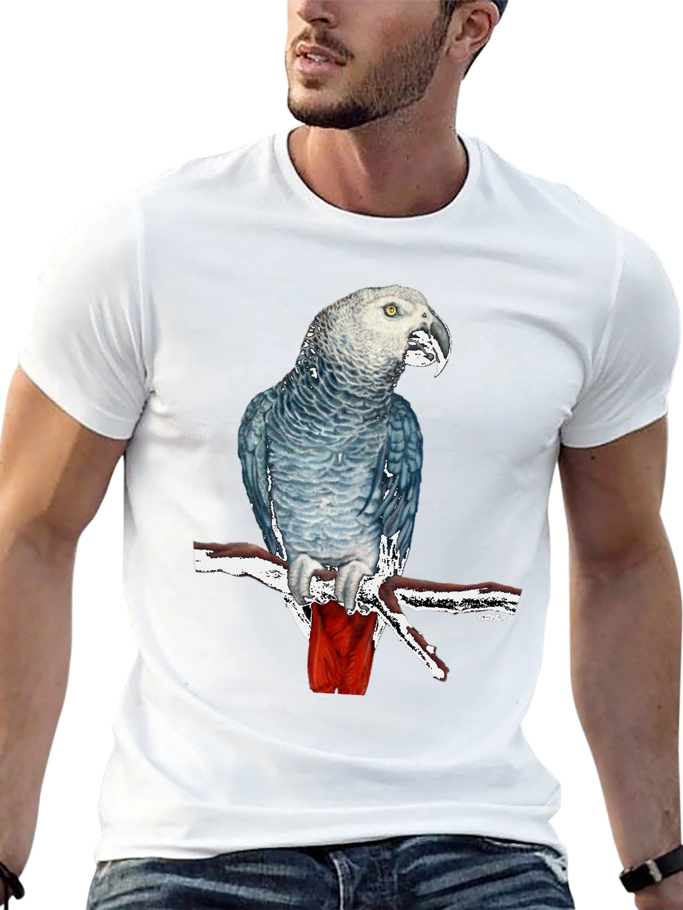 Black African Grey Parrot Graphic T-Shirt - Unisex Black Tee view 13