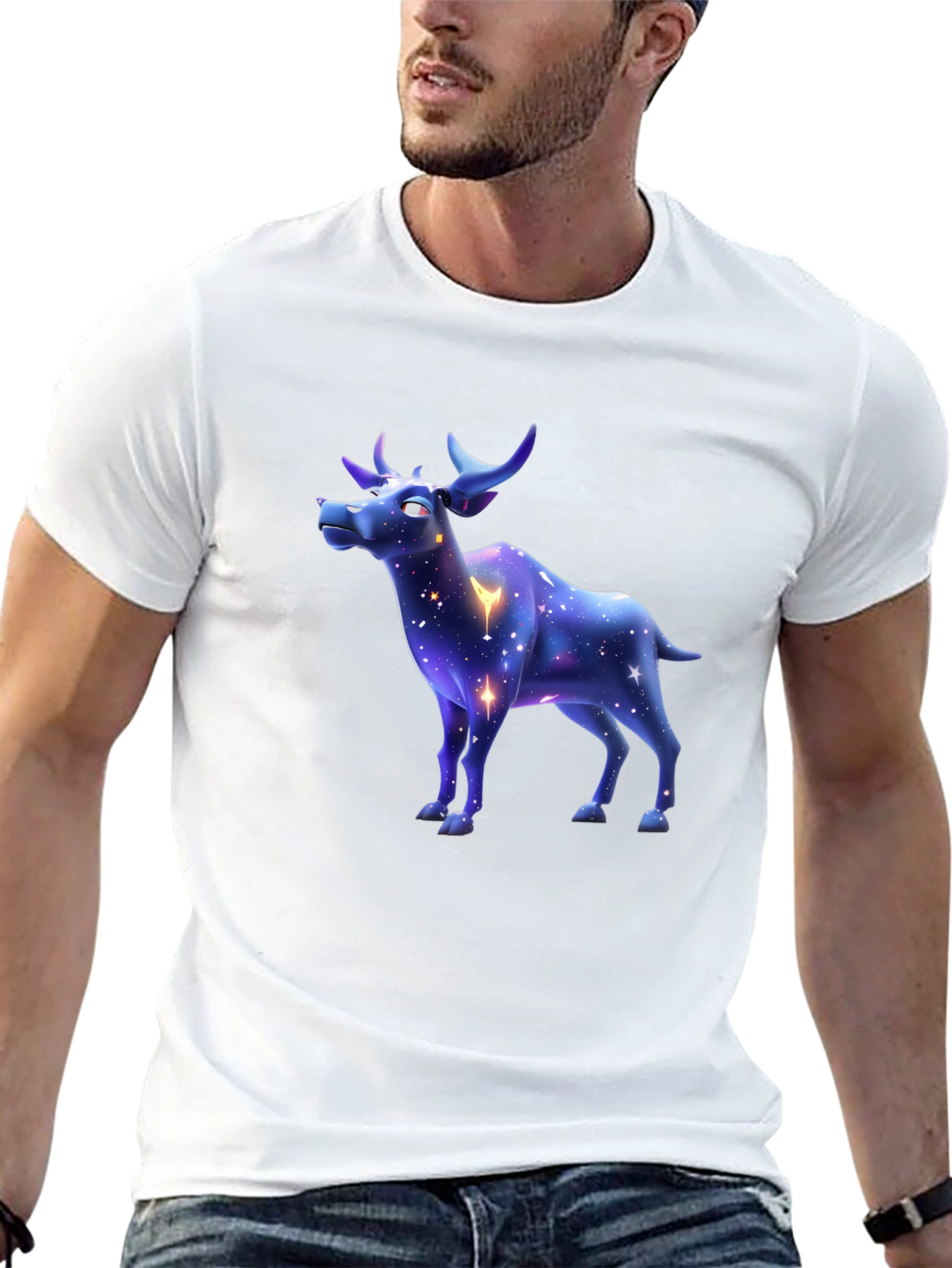 Black Galaxy Deer Graphic Tee - Stylish Men's Black T-Shirt view 13