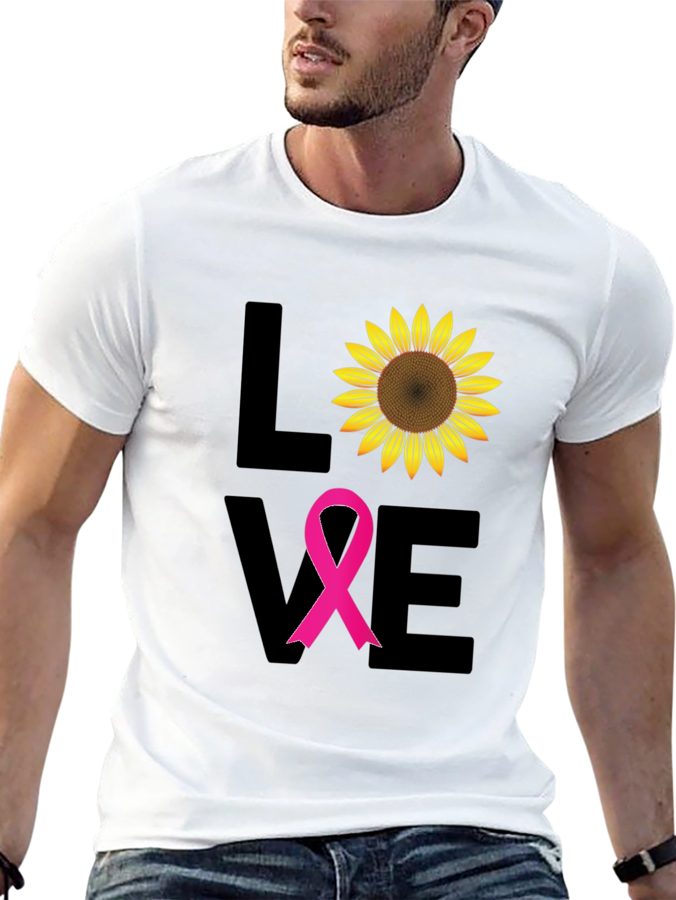 Black Love Sunflower Breast Cancer Awareness T-Shirt view 13