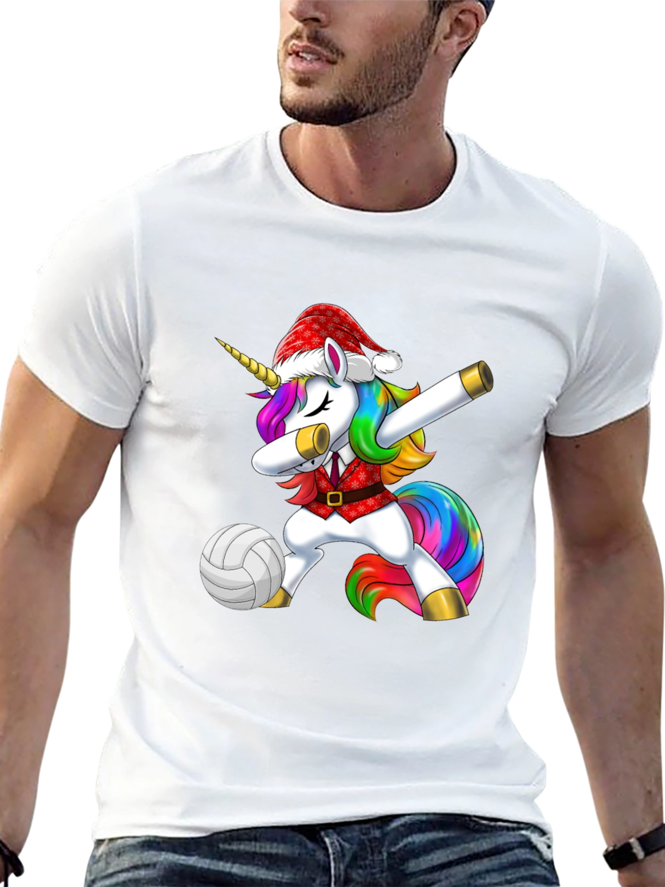 Black Unicorn Dabbing Volleyball Christmas Tee view 13