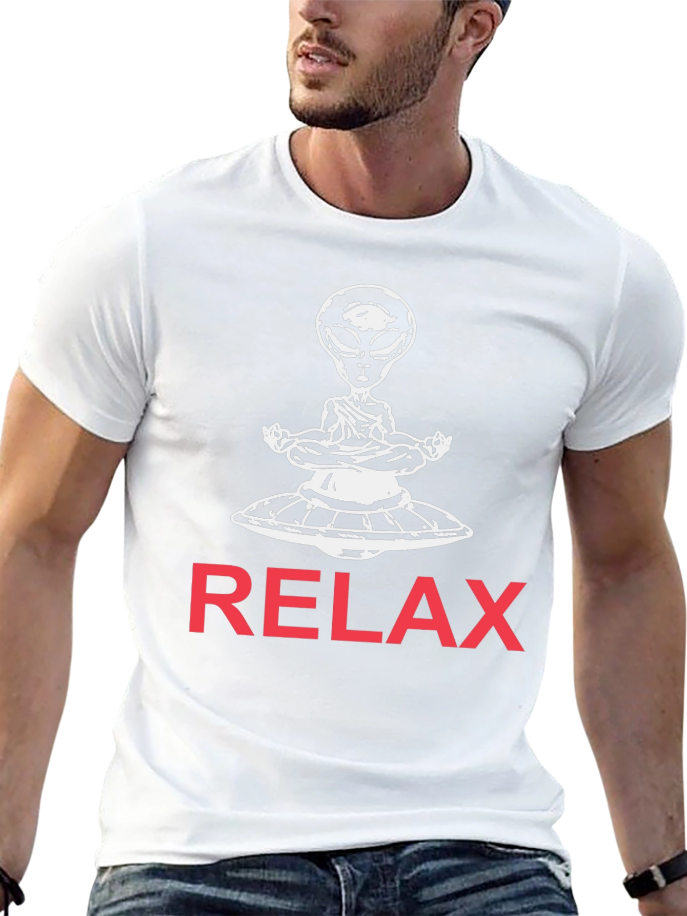 Black Relax Alien T-Shirt -  UFO Meditation Tee view 13