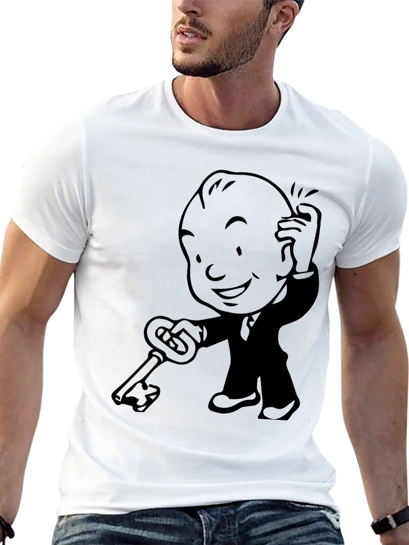 Black Retro Cartoon Key Black T-Shirt view 13