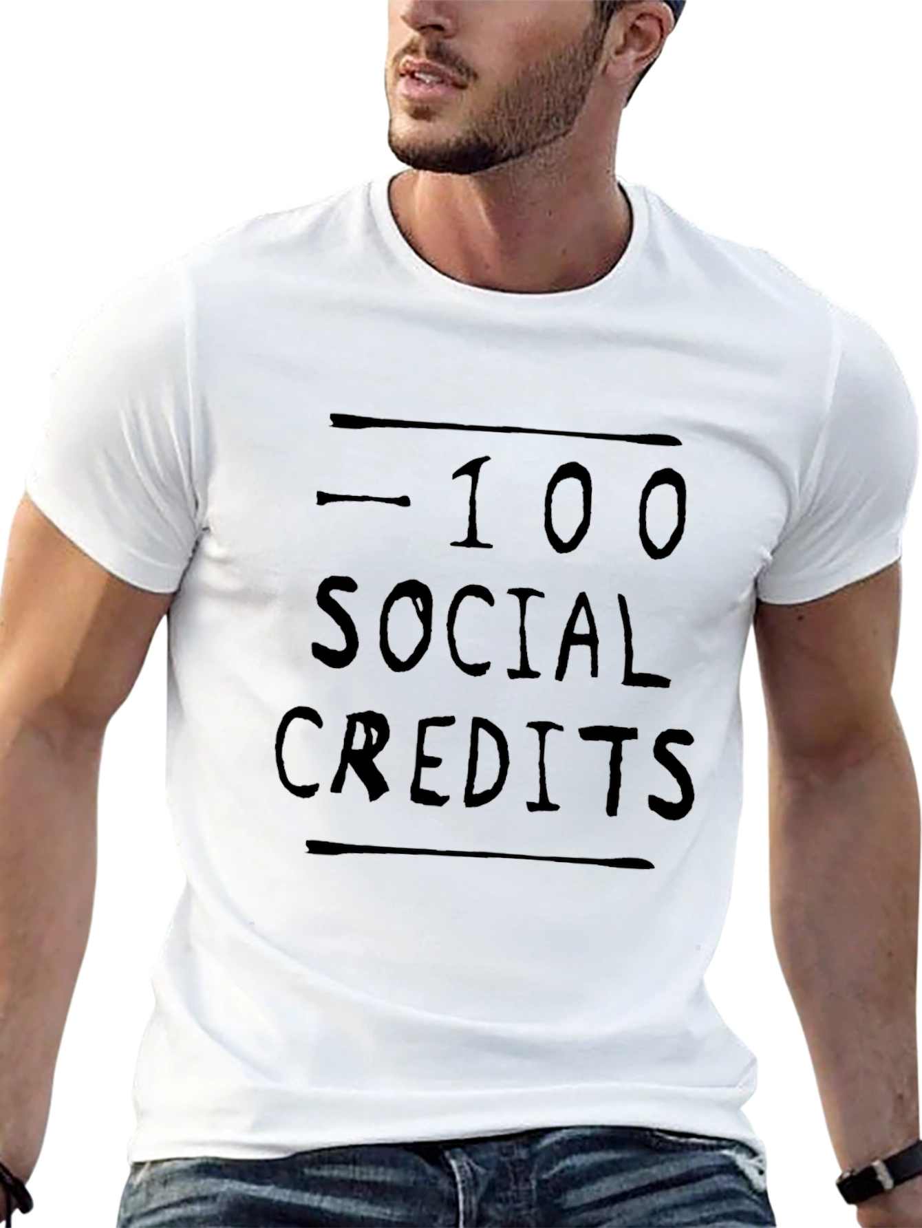 Black -100 Social Credits Graphic T-Shirt view 13