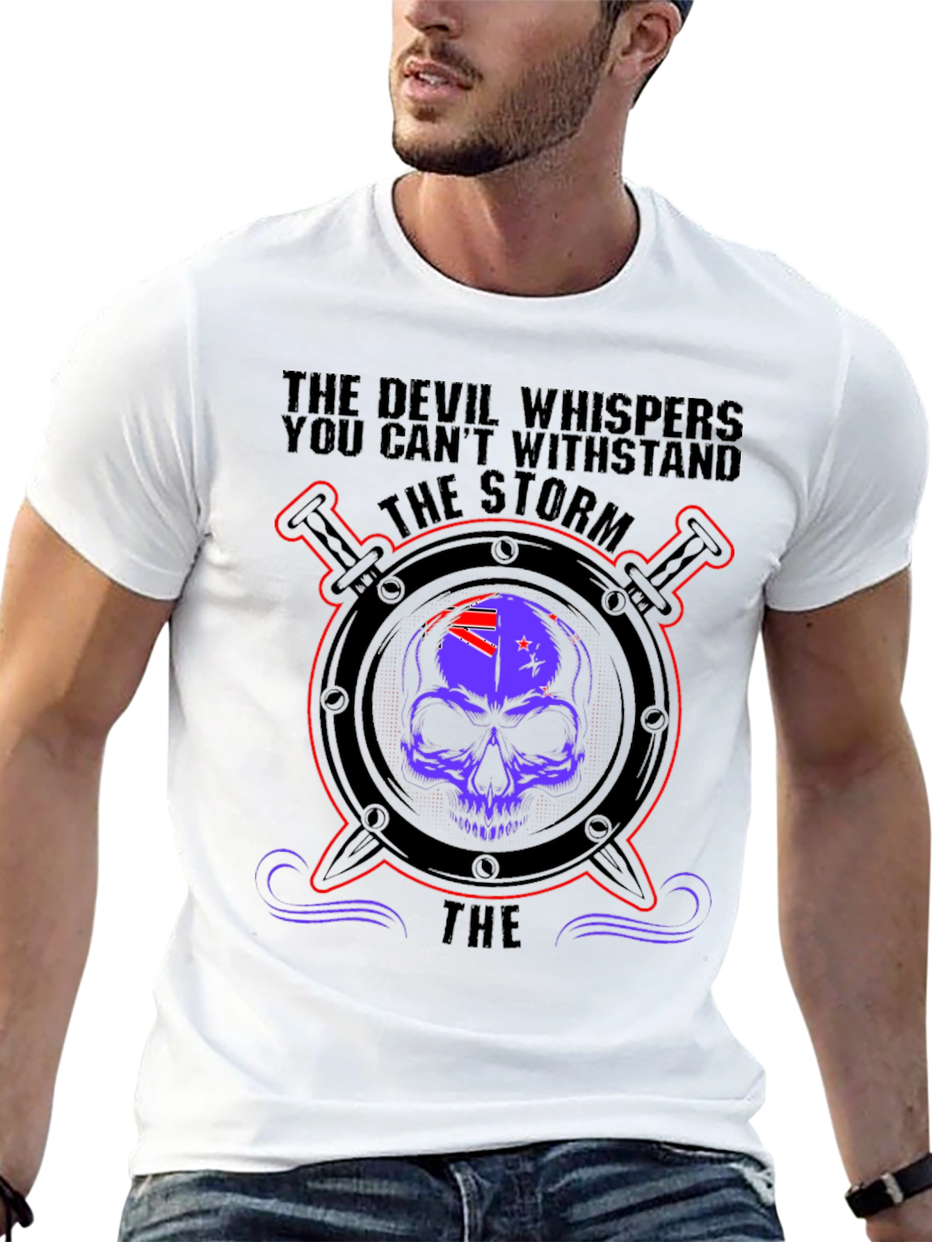Black Devil Whispers Storm T-Shirt - Skull & Swords Design view 13