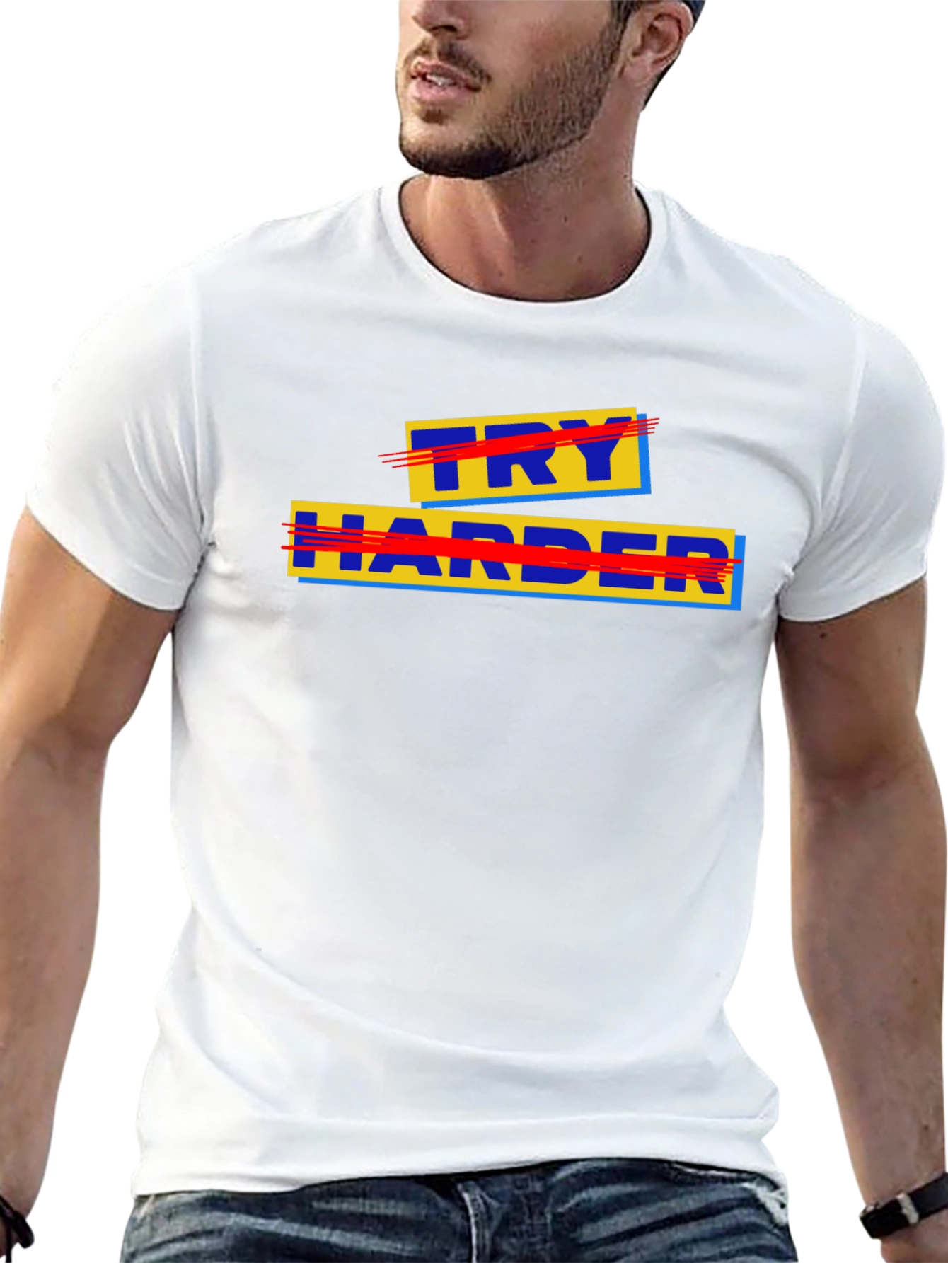 Black Try Harder Graphic Tee - Motivational T-Shirt view 13