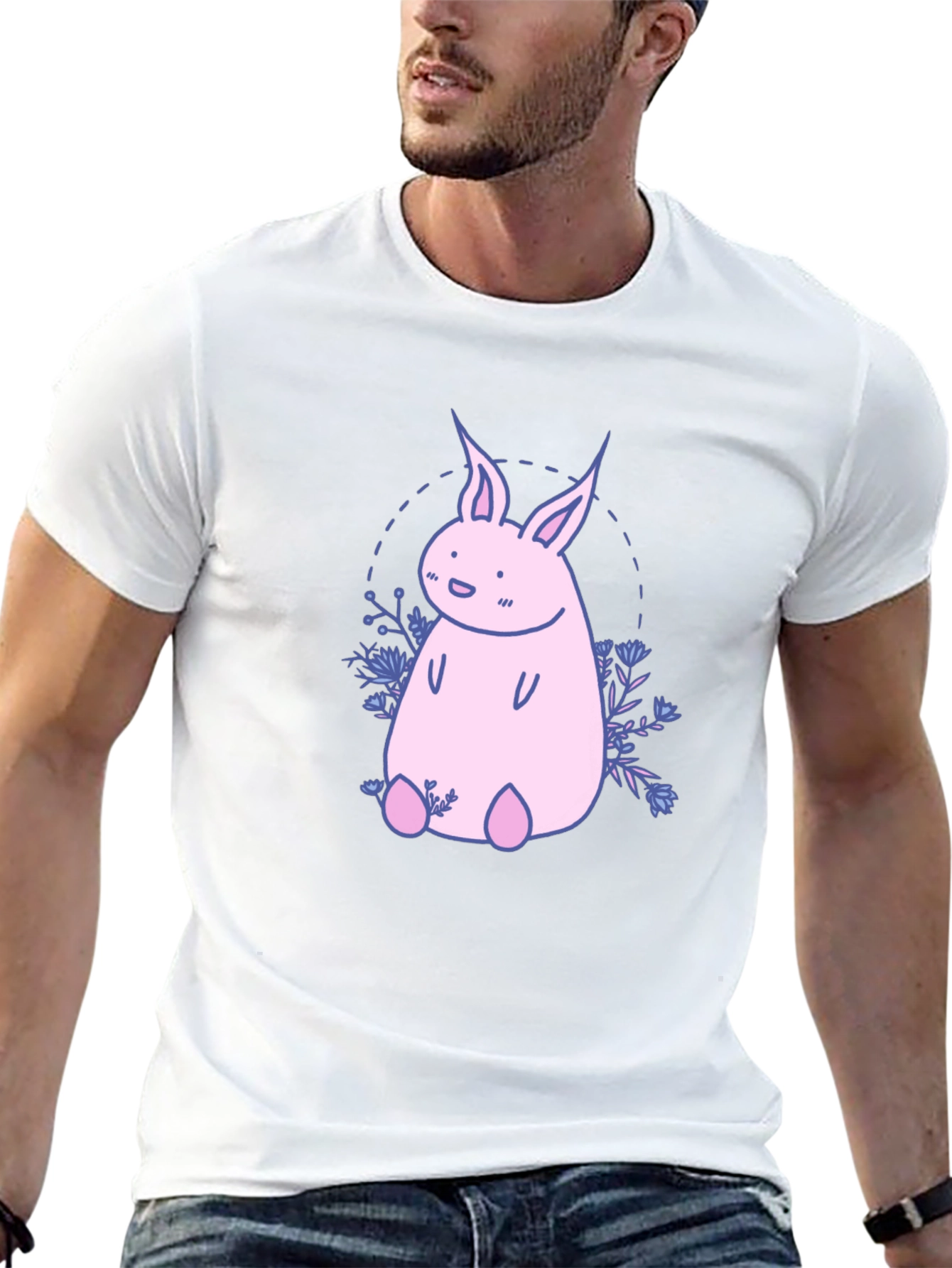 Black Cute Pink Bunny Graphic T-Shirt view 13