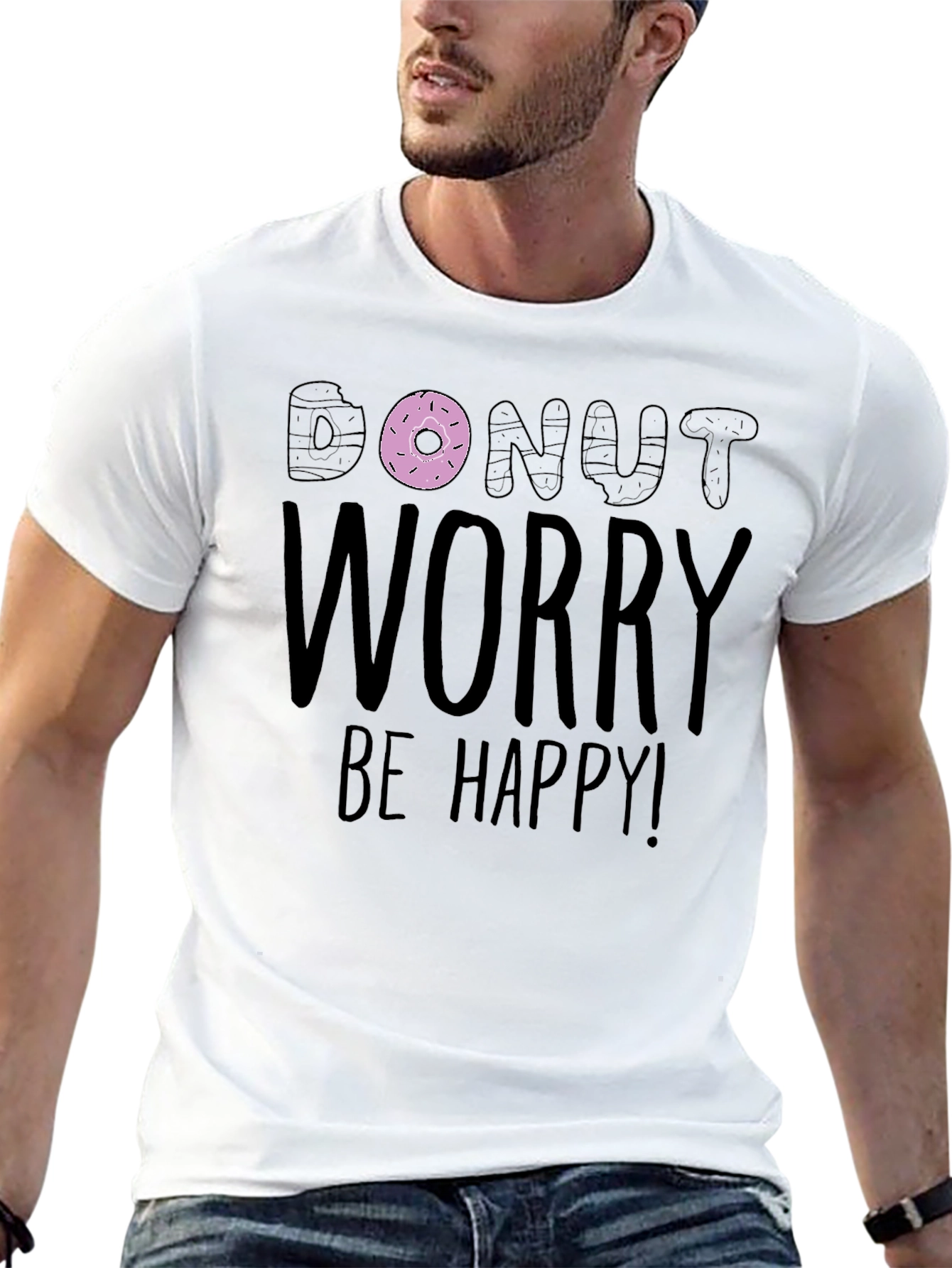 Black Donut Worry Be Happy Graphic Tee view 13