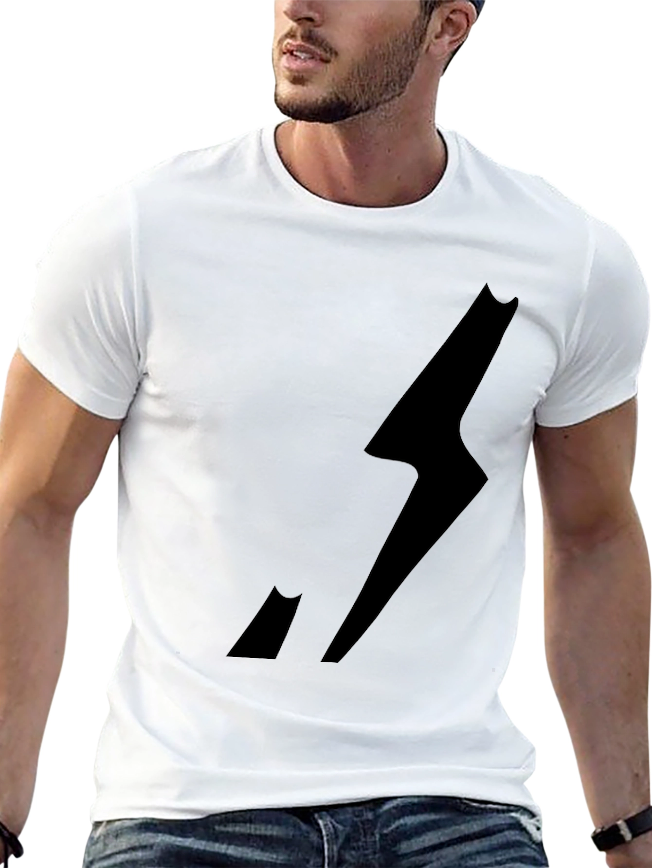Black Men's Black Graphic Tee - Lightning Bolt Design view 13