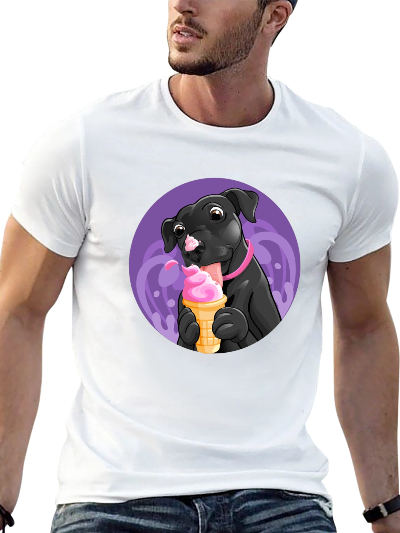 Black Dog Eating Ice Cream Graphic Tee - Black view 13