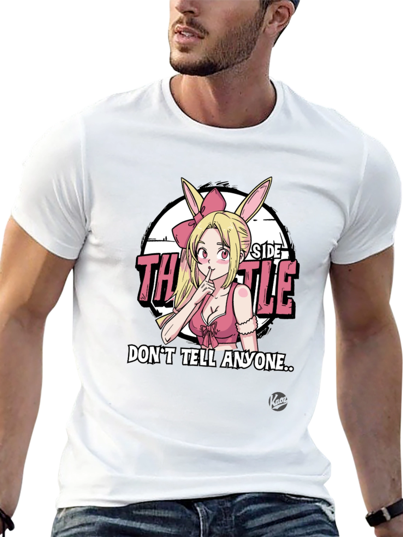 Black Anime Bunny Girl Graphic Tee - "Don't Tell Anyone..." view 13