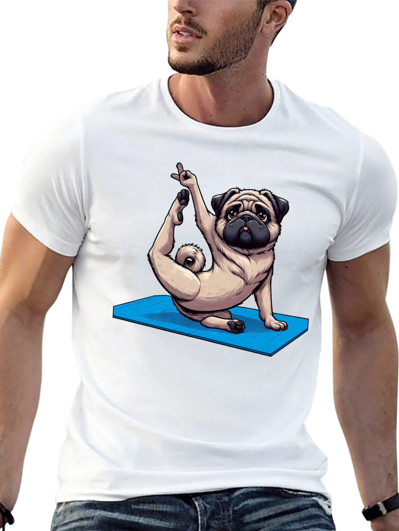 Black Yoga Pug Graphic Tee - Men's Black T-Shirt view 13