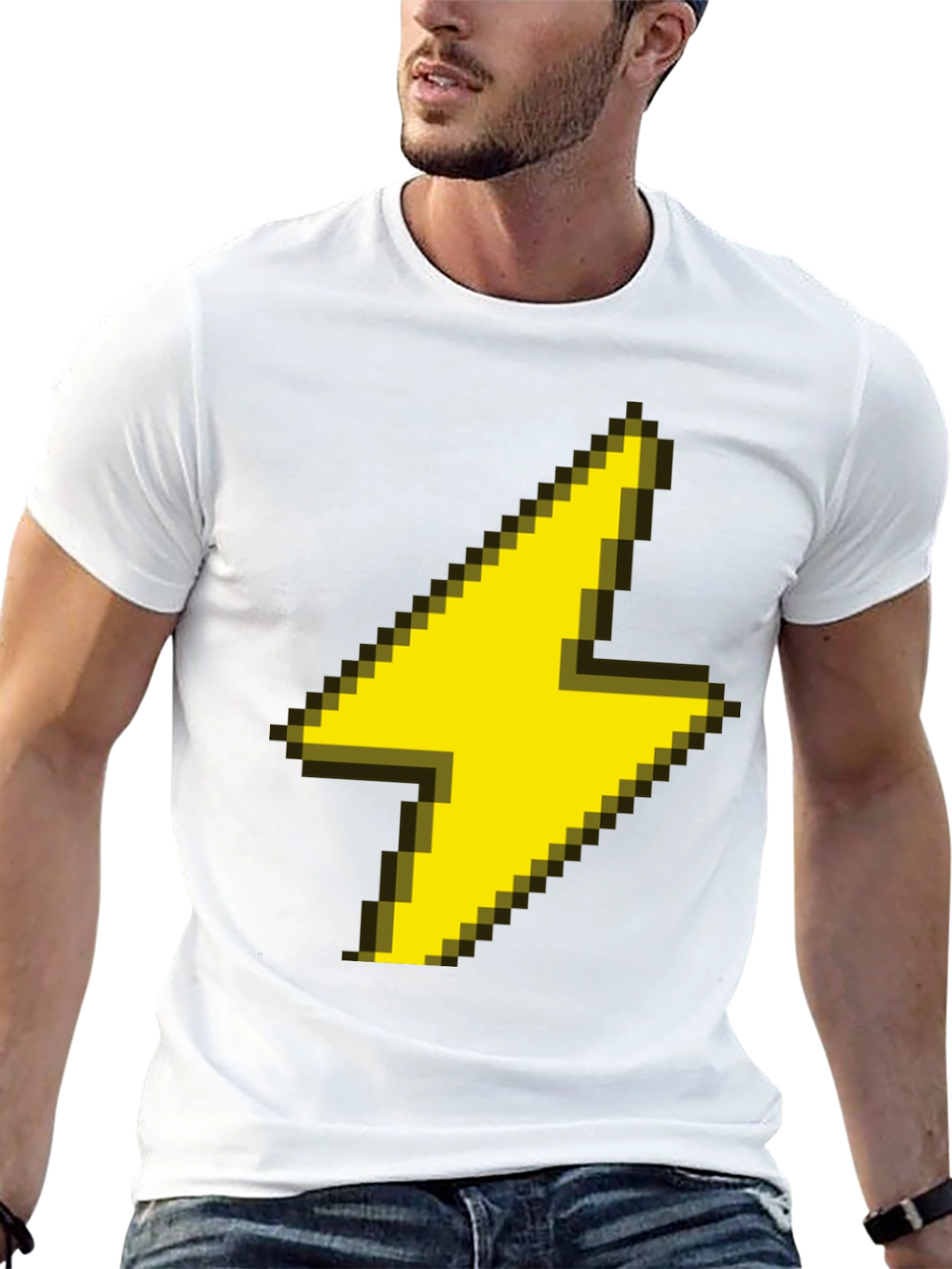 Black Pixel Lightning Bolt Graphic Tee - Black Casual Shirt view 13