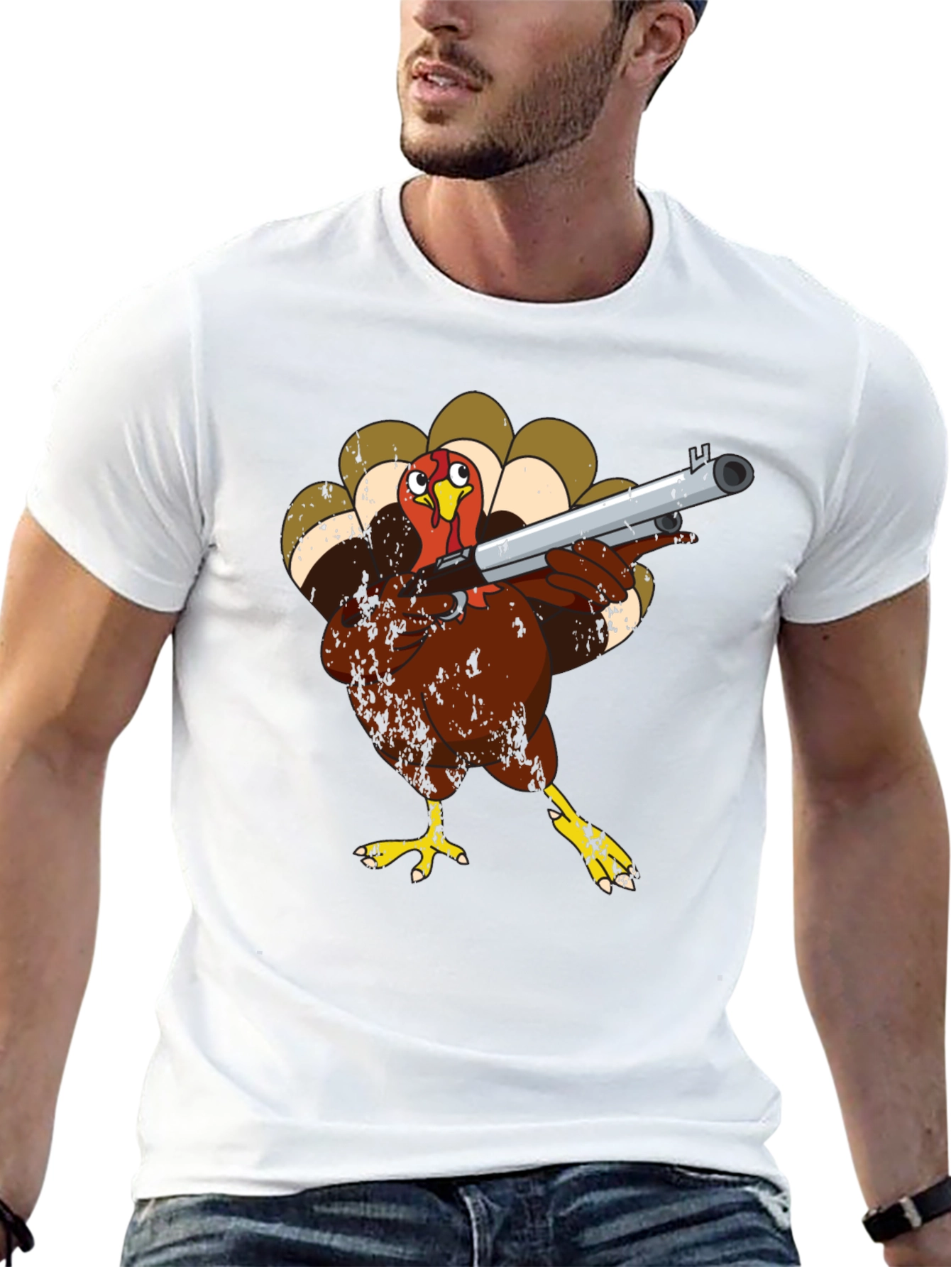 Black Turkey with Shotgun Black T-Shirt - Funny Thanksgiving Tee view 13