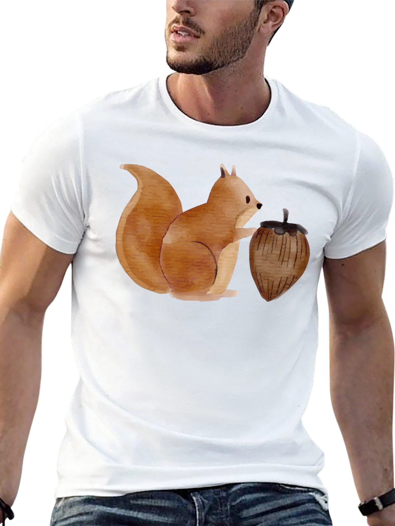 Black Squirrel & Nut Graphic Tee - Black Cotton Casual Comfort view 13