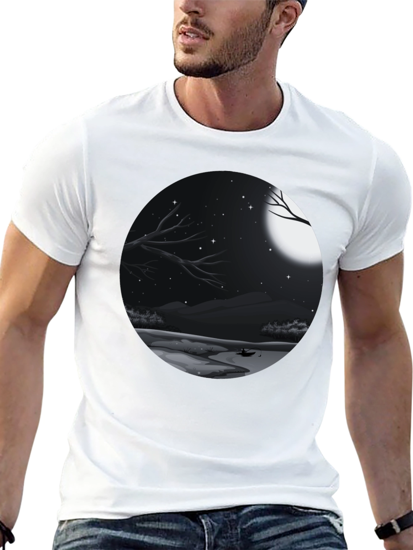 Black Moonlit Lake Graphic Tee - Black view 13