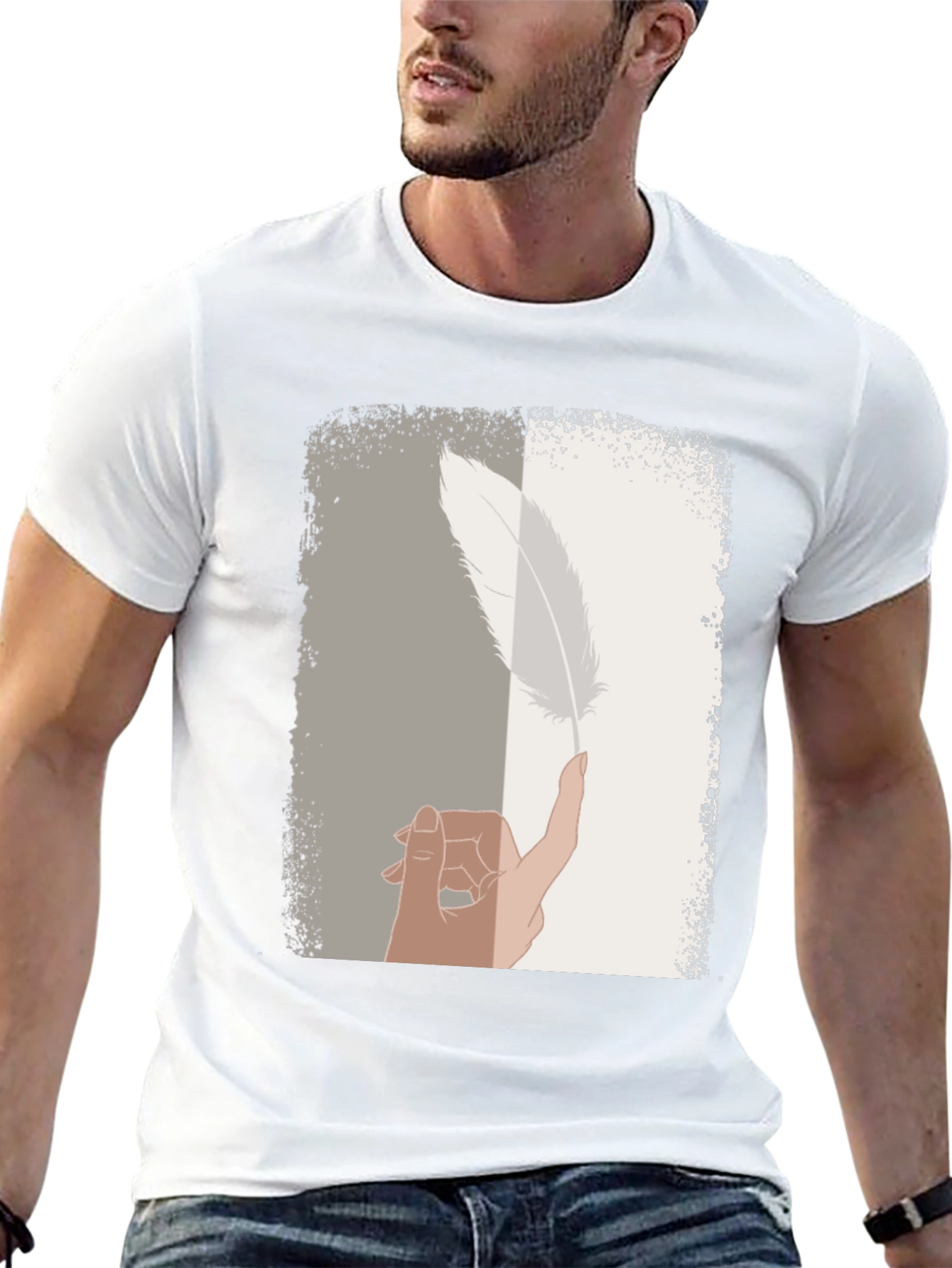 Black Feather Balance Graphic Tee - Casual Cotton Shirt view 13