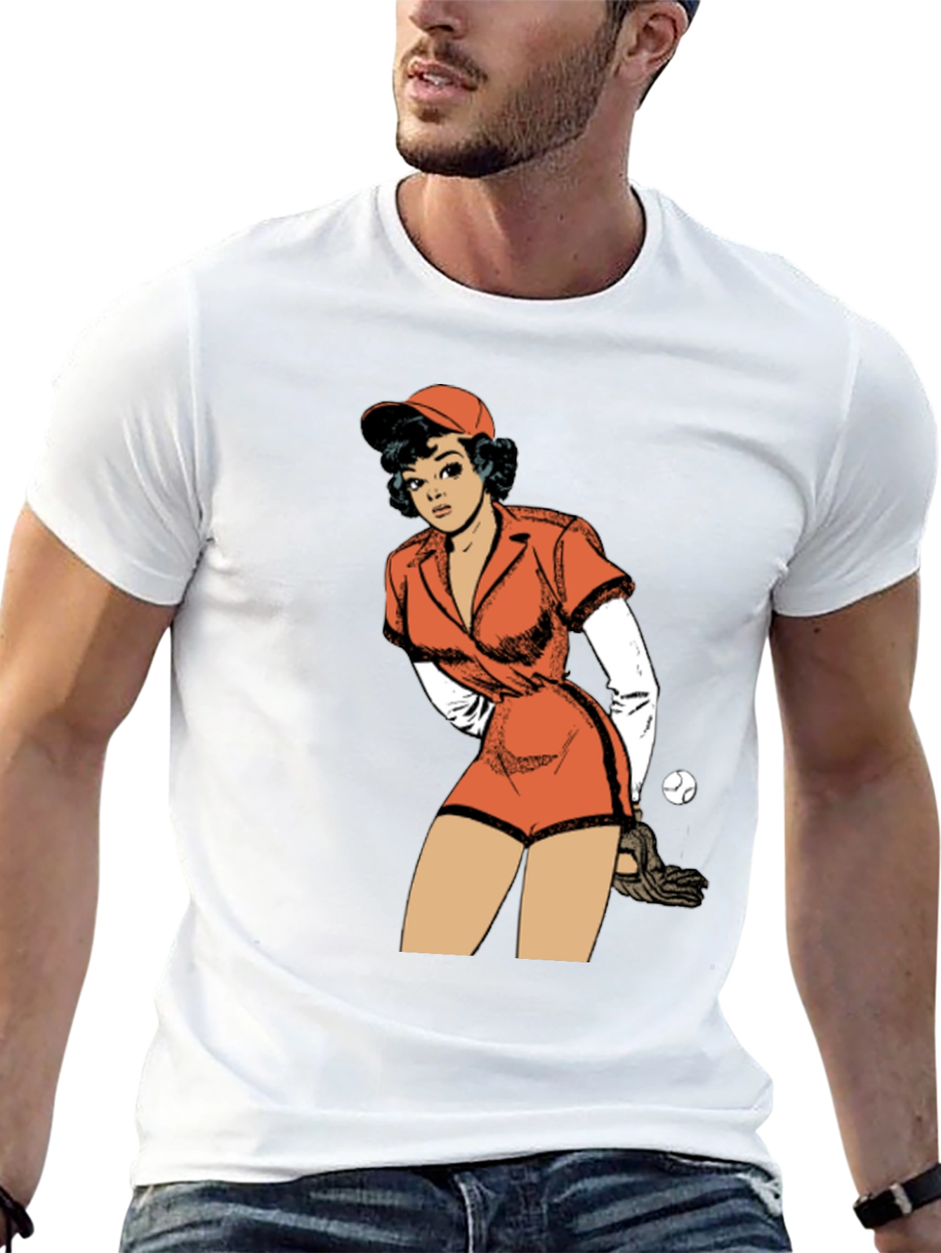 Black Retro Baseball Girl Graphic T-Shirt view 13
