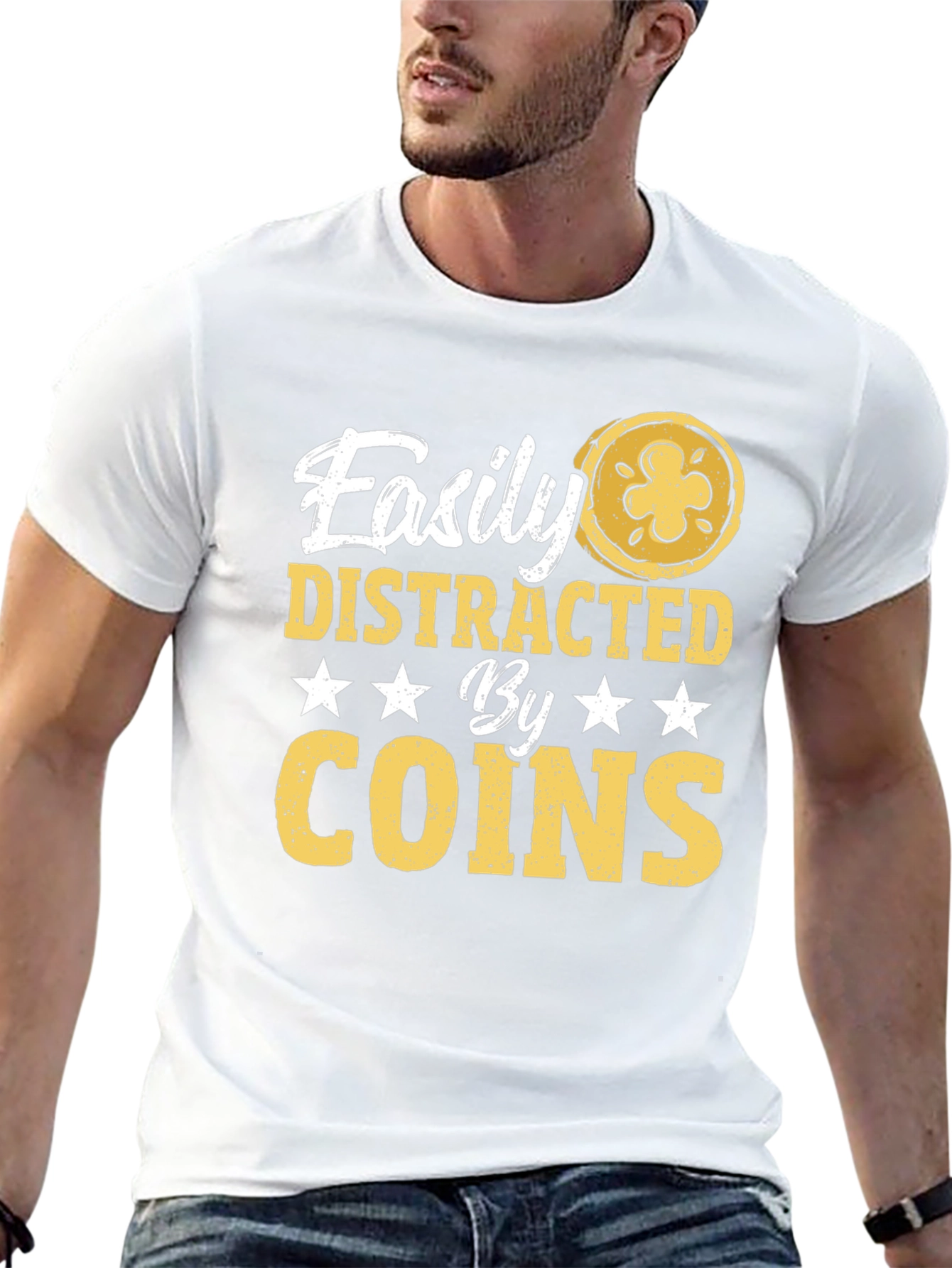 Black Easily Distracted by Coins - Graphic T-Shirt view 13