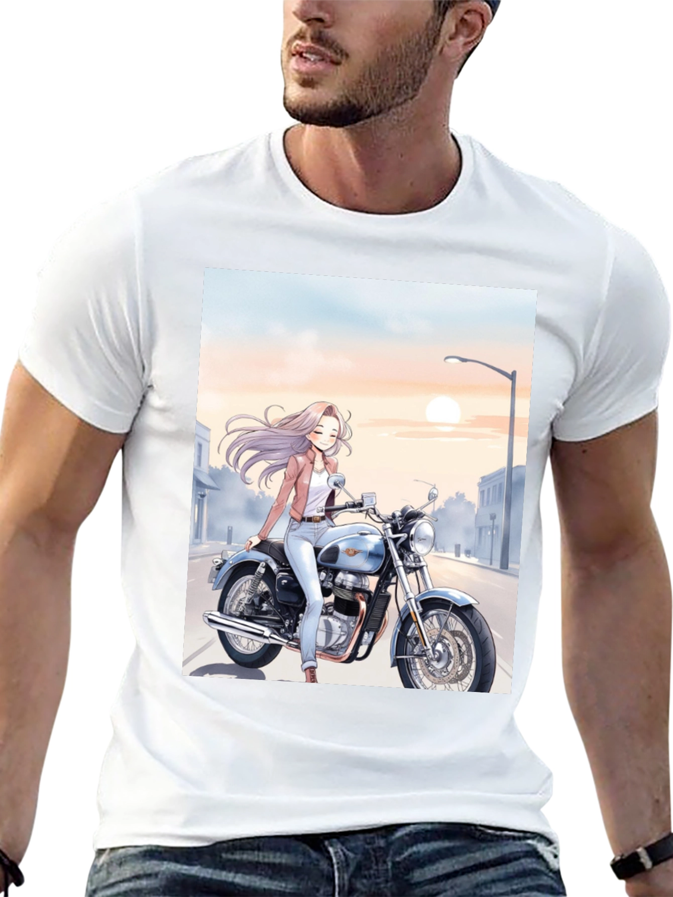 Black Anime Girl Motorcycle T-Shirt - Cool Graphic Tee view 13