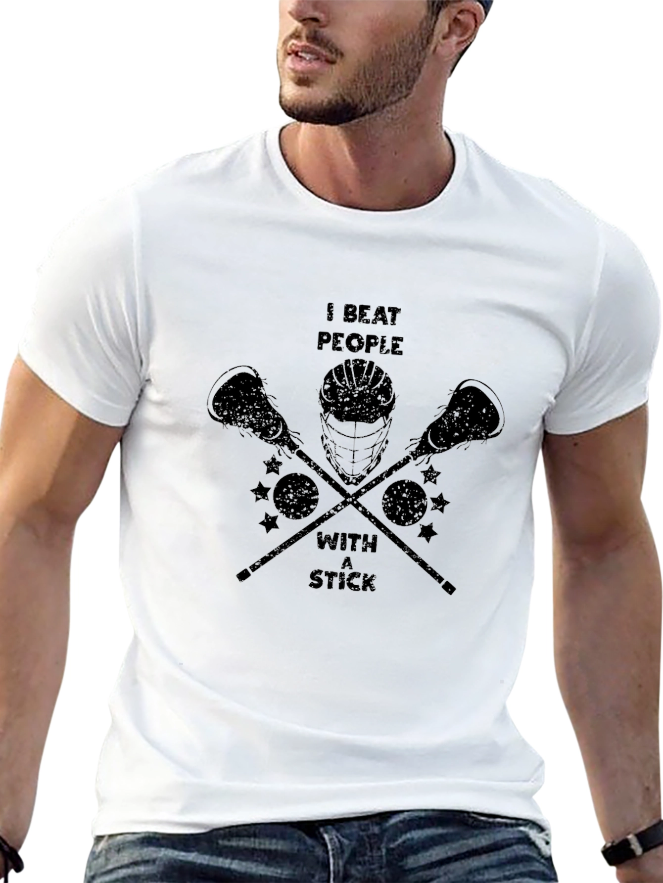 Black I Beat People with a Stick Lacrosse T-Shirt view 13