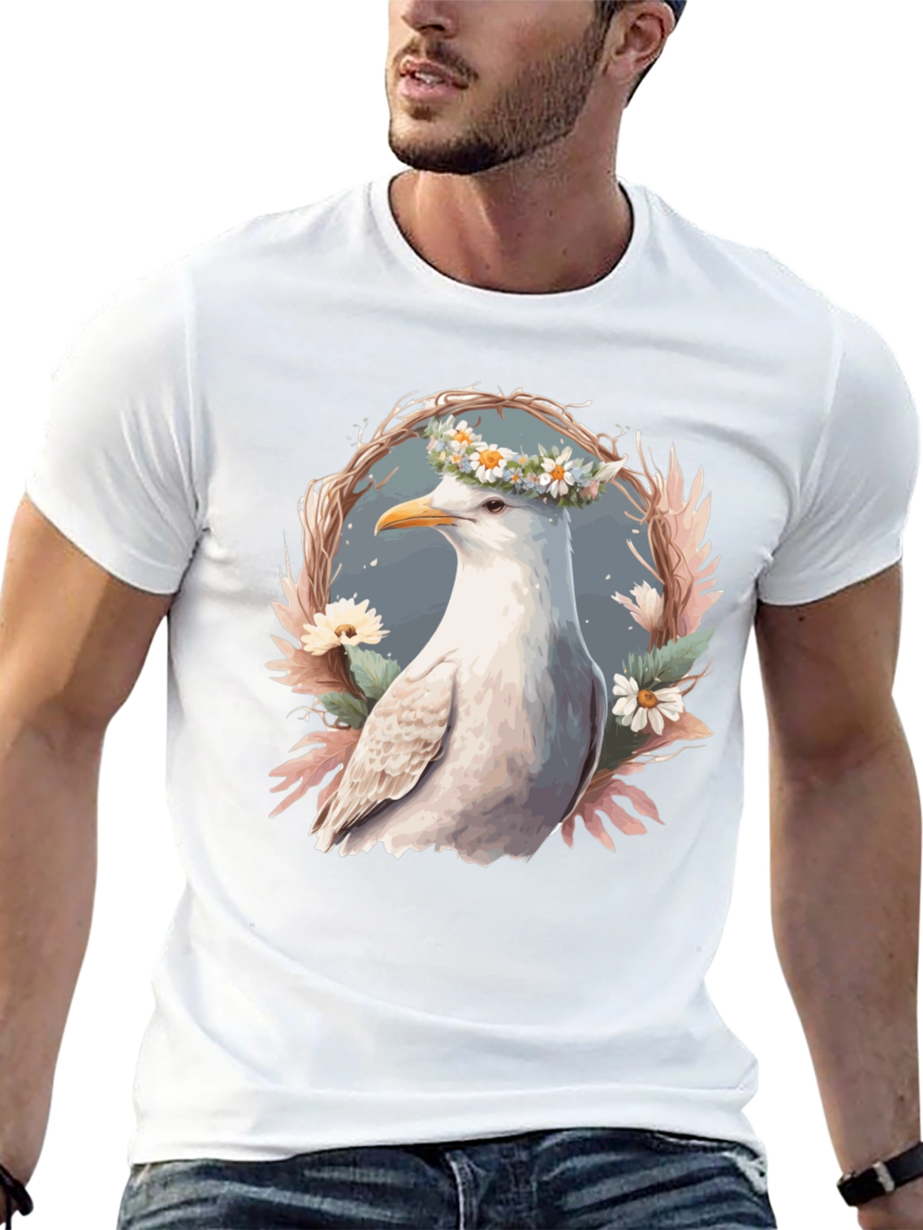 Black Seagull Floral Wreath Graphic Tee view 13