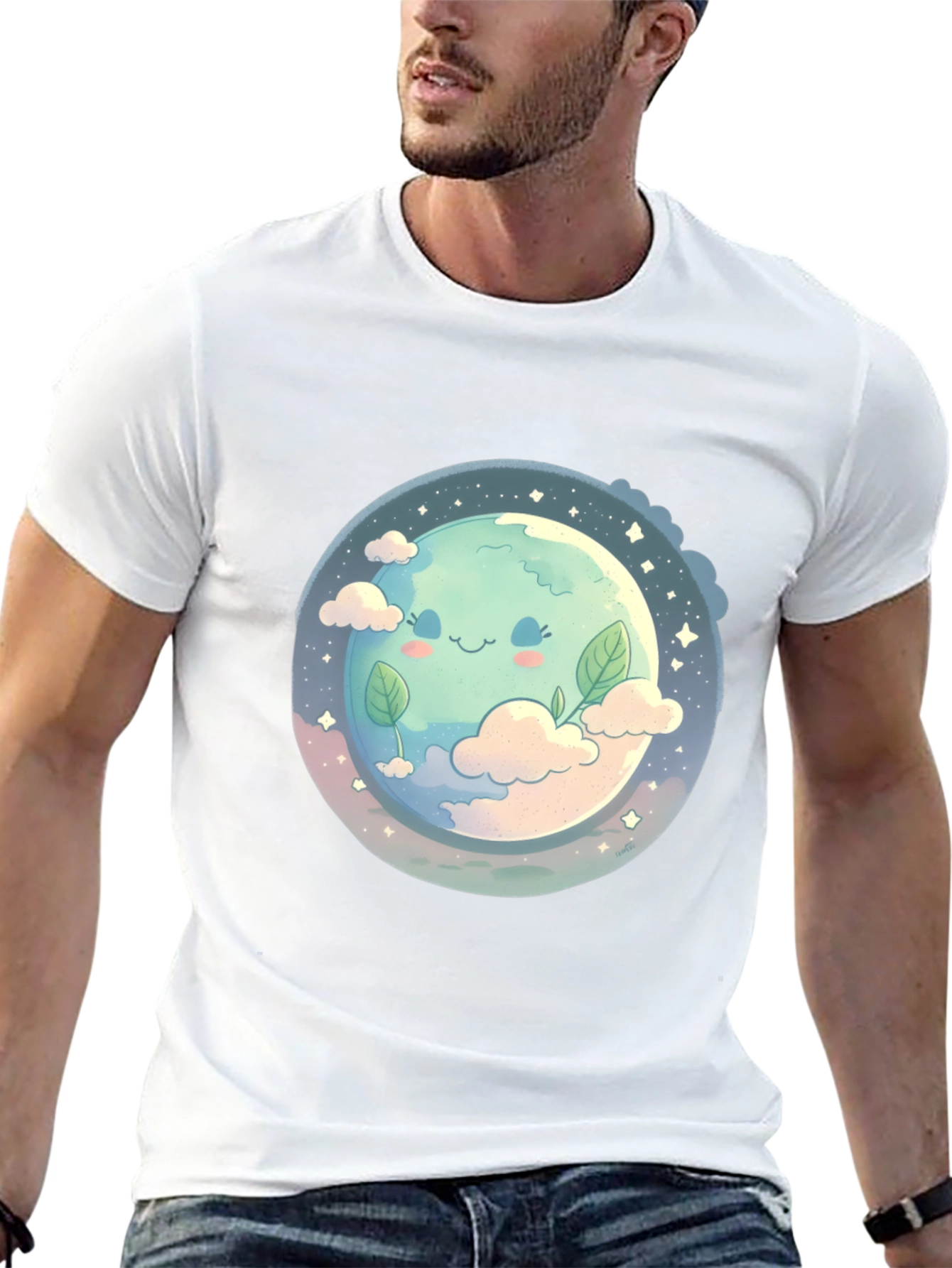 Black Cute Earth Graphic Black T-Shirt view 13