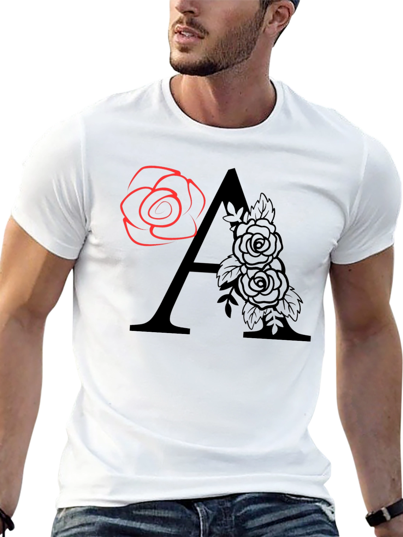 Black Floral Initial "A" Graphic T-Shirt view 13