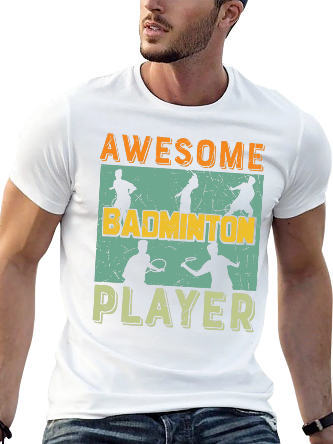 Black Awesome Badminton Player Graphic Tee view 13