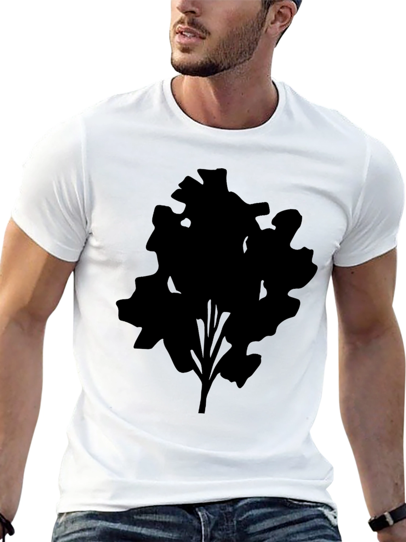 Black Men's Black T-Shirt with Abstract Tree Silhouette Design view 13