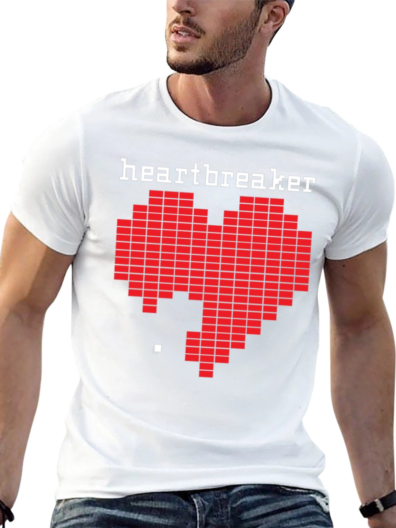 Black Heartbreaker Pixel Art Graphic Black T-Shirt view 13