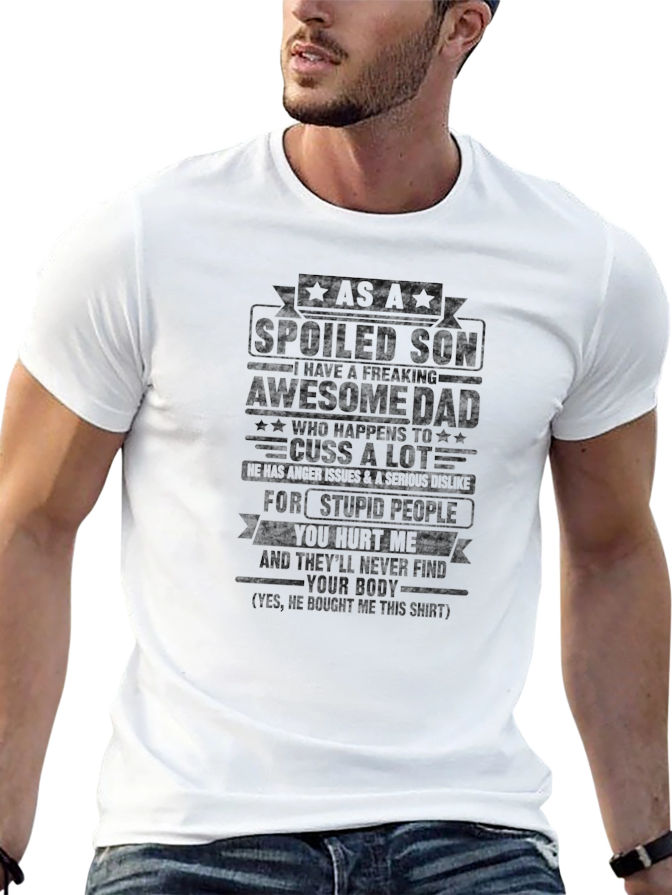 Black Spoiled Son Awesome Dad Black Graphic Tee view 13