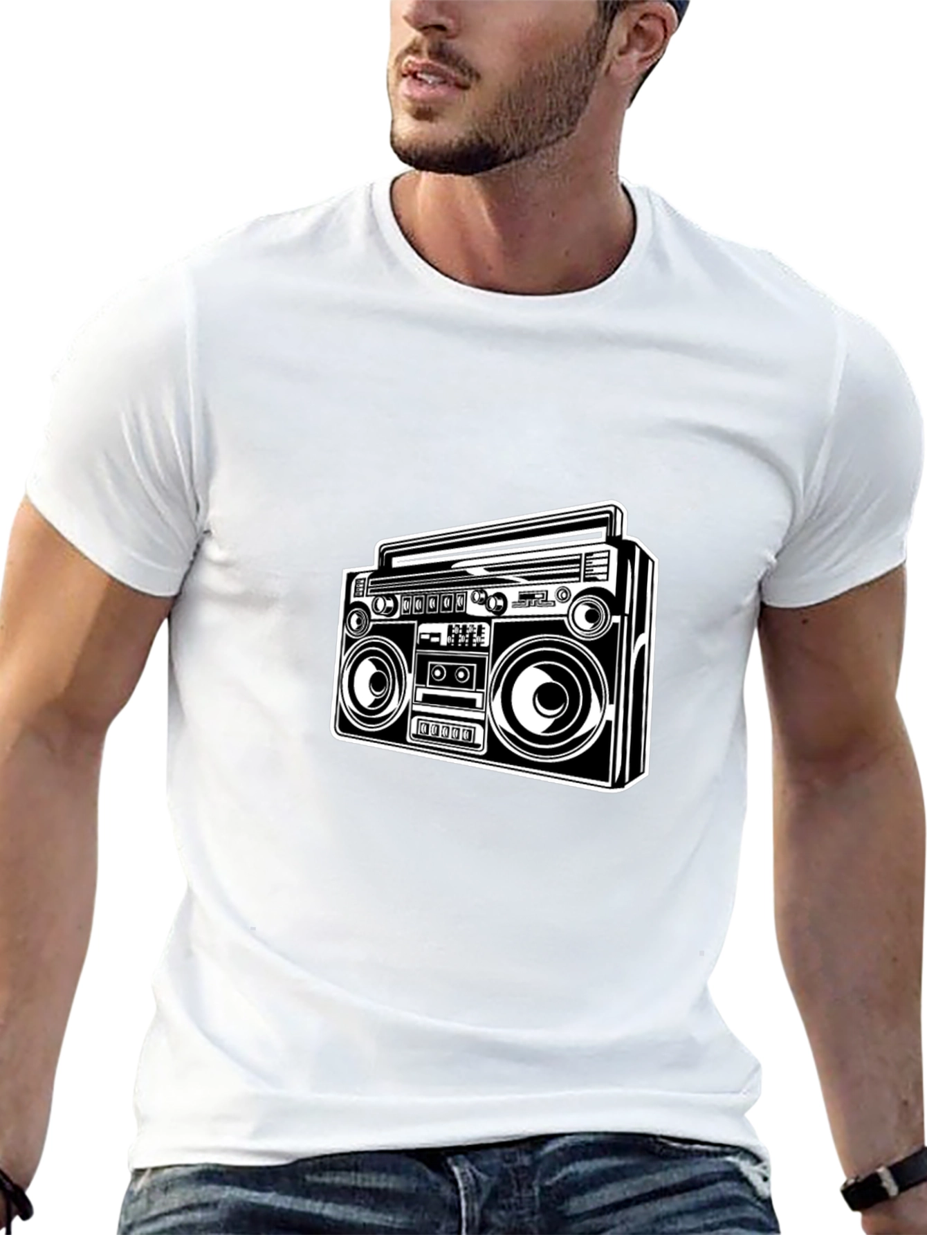 Black Retro Boombox Graphic Tee - Classic Black T-Shirt view 13