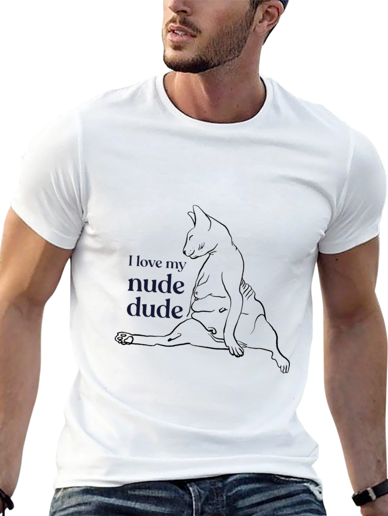 Black Humorous Cat Design Tee - I Love My Nude Dude view 13