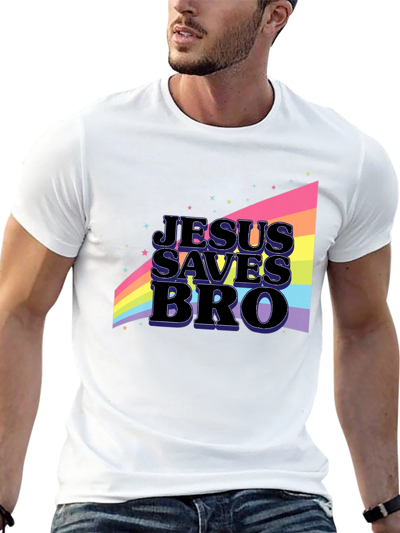 Black Jesus Saves Bro Rainbow Graphic T-Shirt view 13