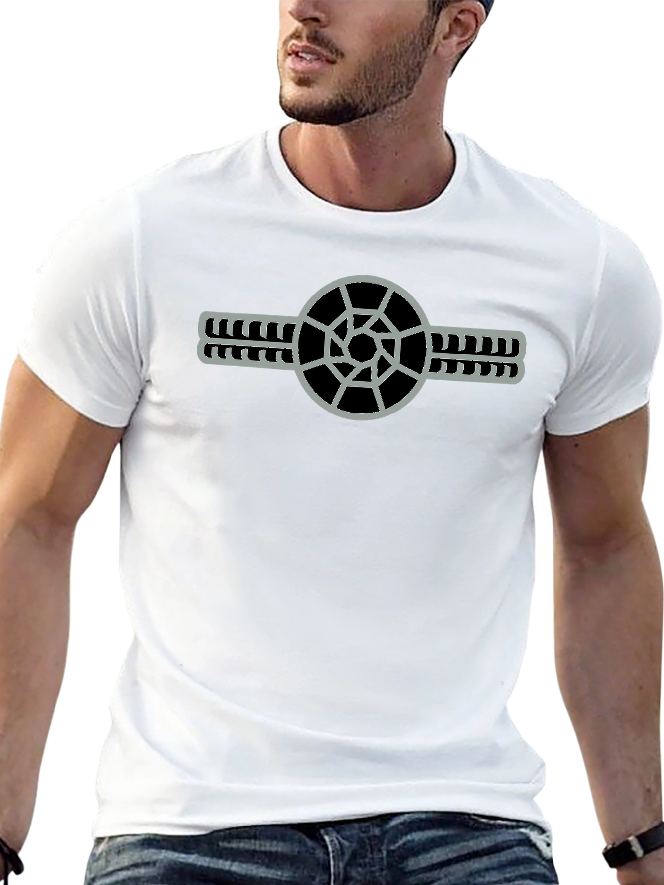 Black Geometric Circle Graphic Print Black T-Shirt view 13