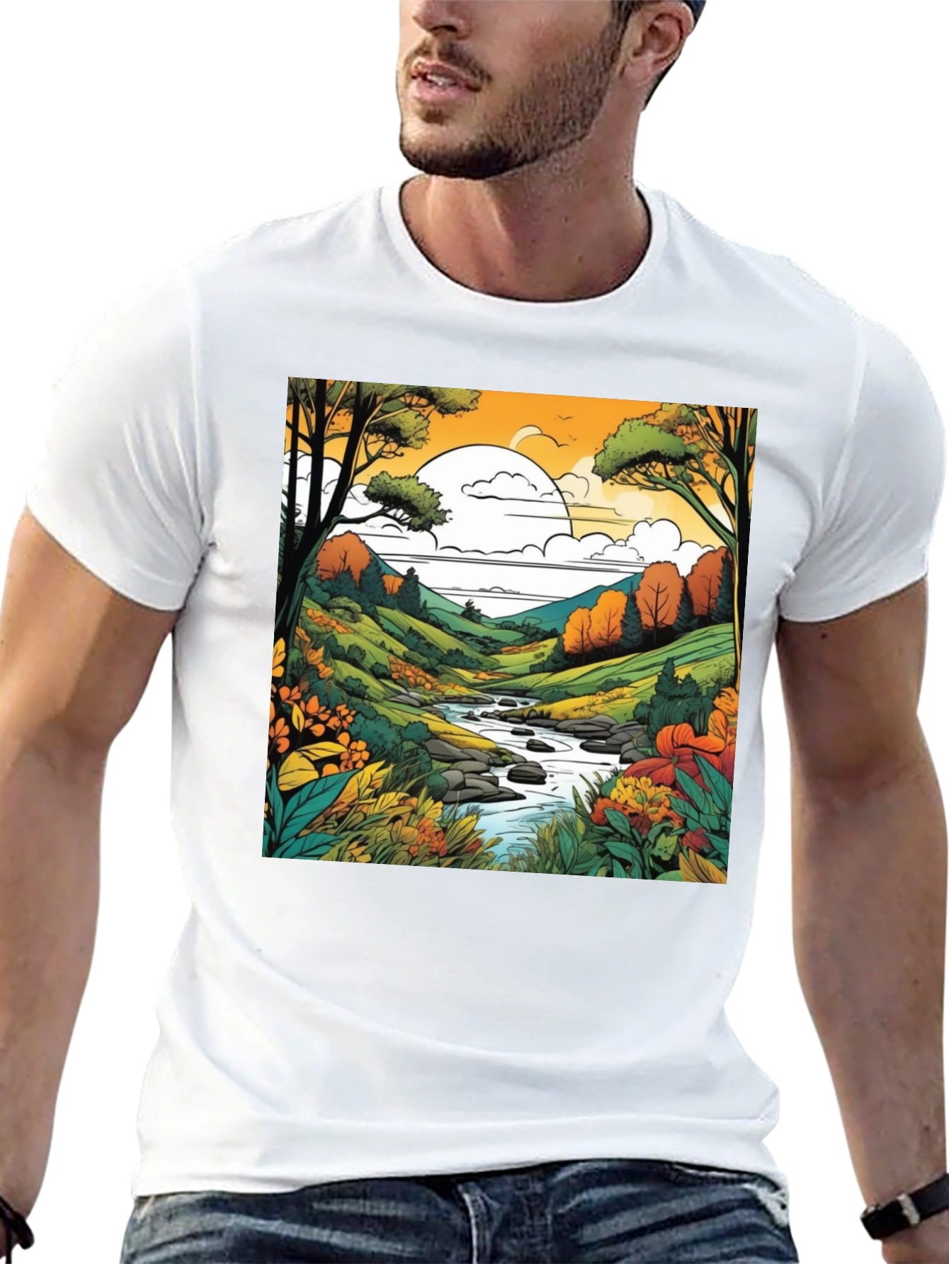Black Nature River Black T-Shirt view 13