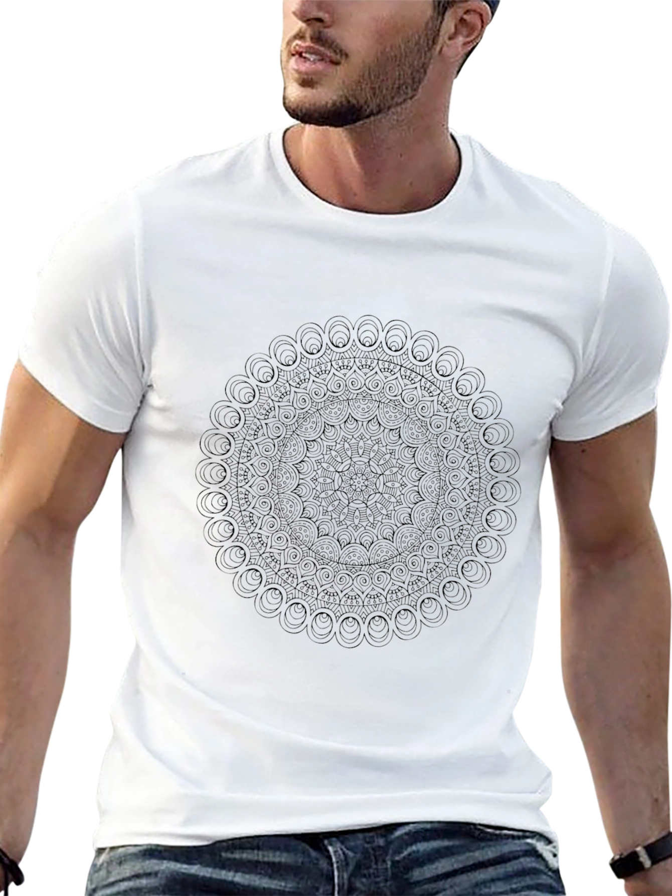 Black Men's Black Mandala Graphic Tee - Stylish & Comfortable view 13
