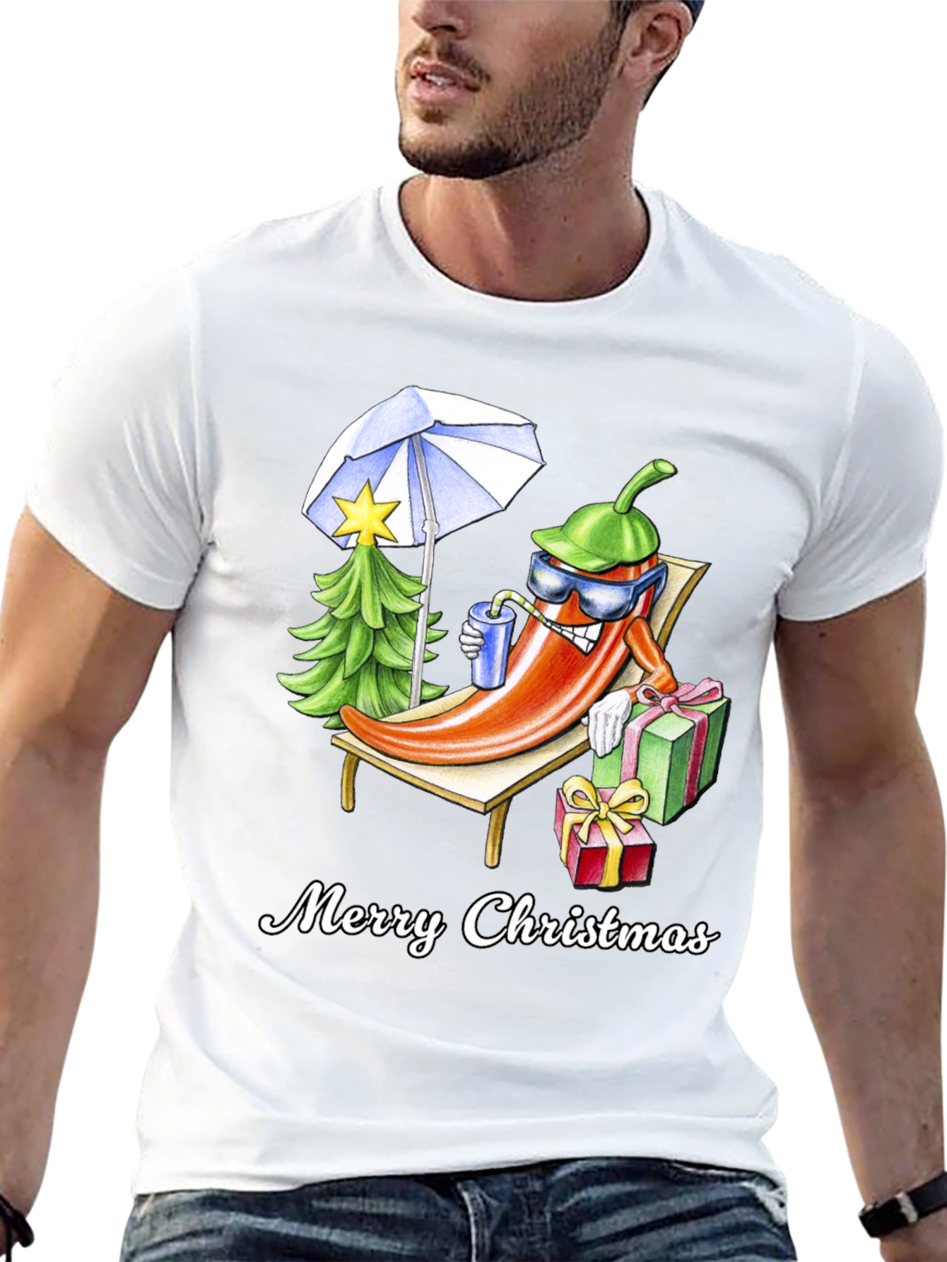 Black Holiday Heat T-Shirt: Merry Christmas Pepper Design view 13