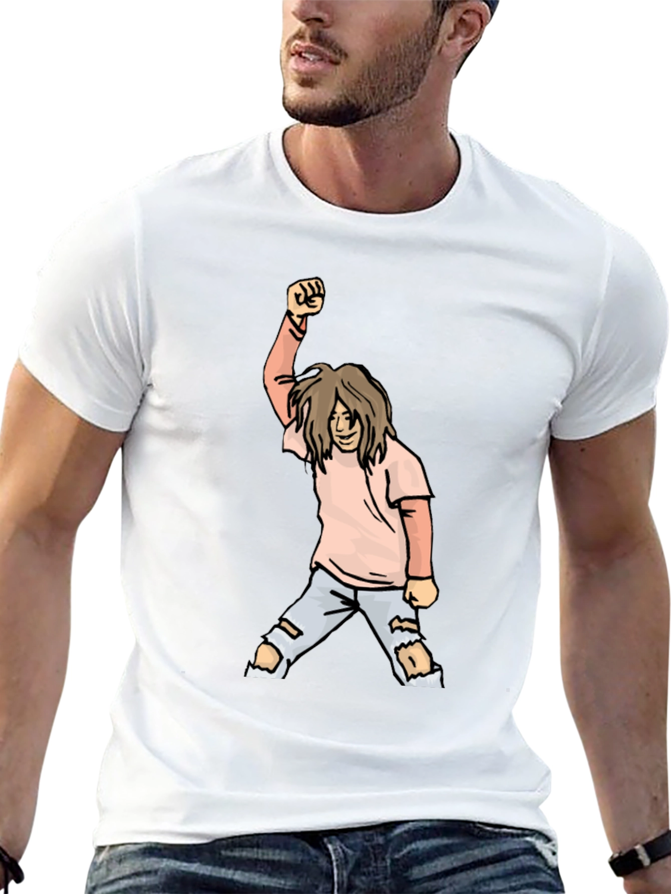 Black Graphic Tee - Cartoon Punk Rocker Fist view 13