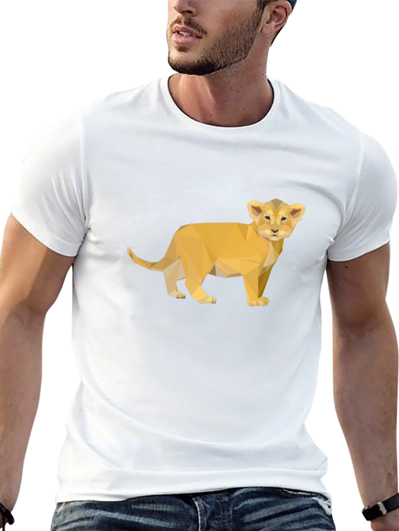 Black Lion Cub Poly Art Black T-Shirt view 13