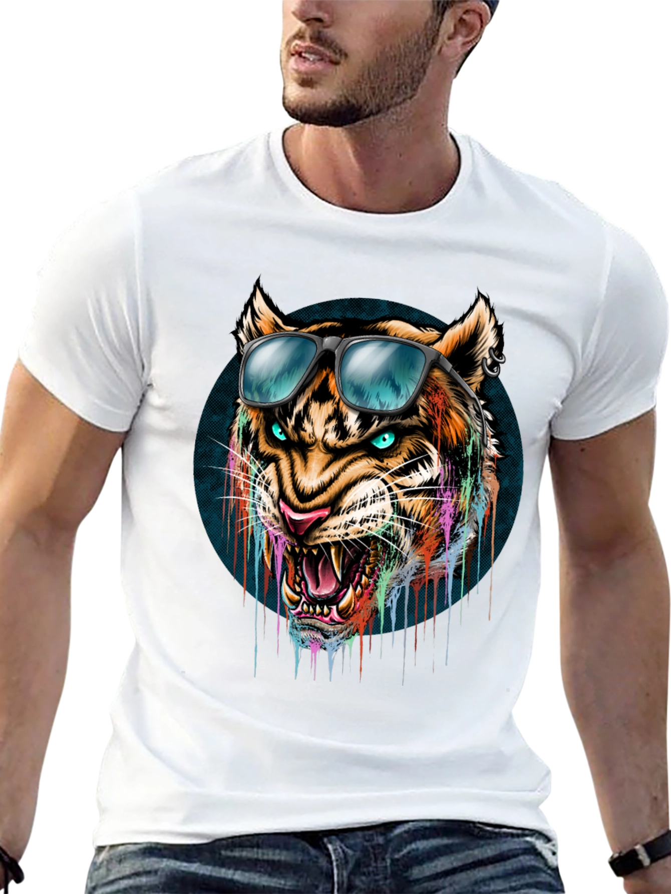 Black Cool Tiger Graphic Tee - Men's Black T-Shirt view 13