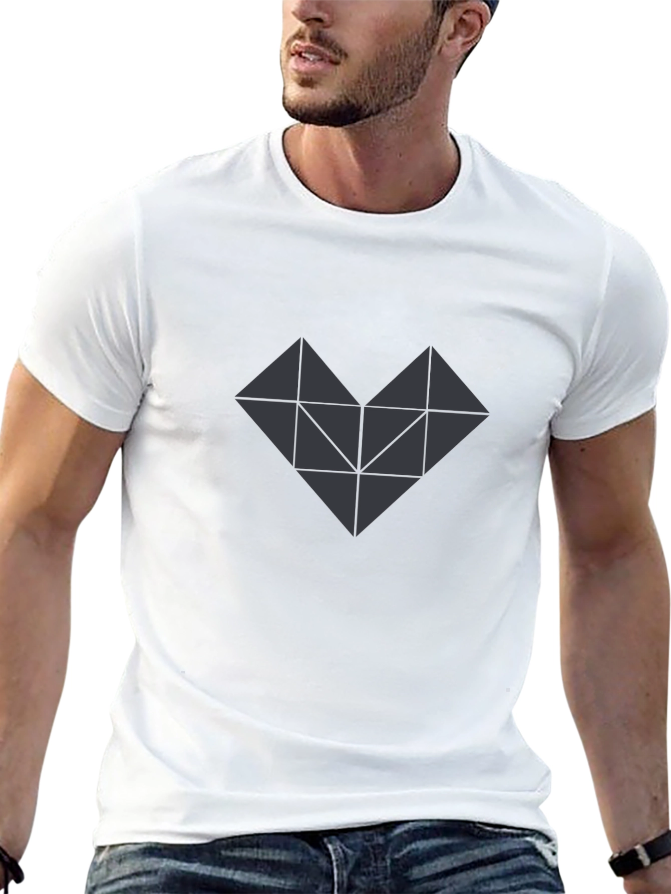 Black Geometric Heart Graphic Tee - Modern Minimalist Design view 13