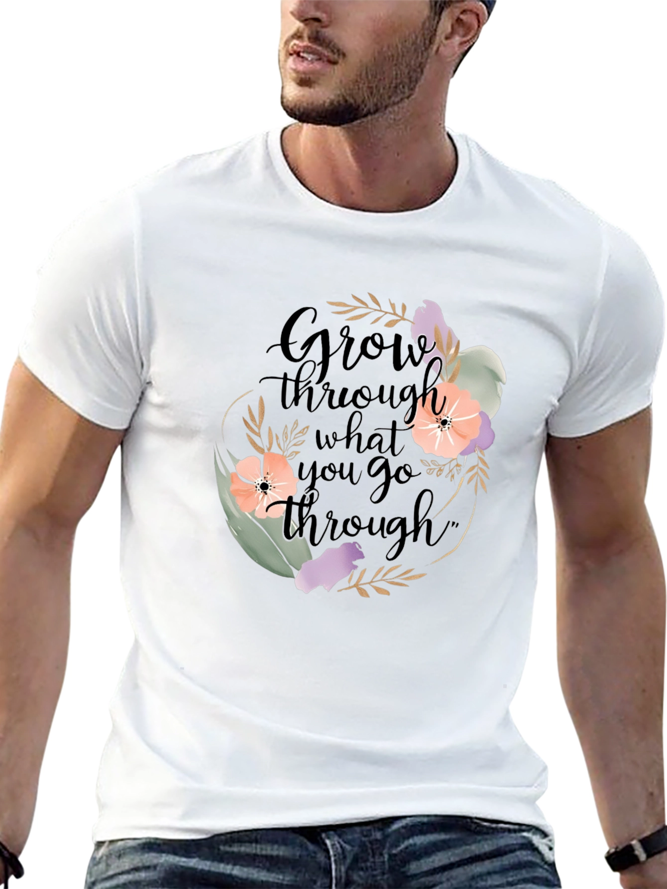 Black Grow Through What You Go Through T-Shirt view 13