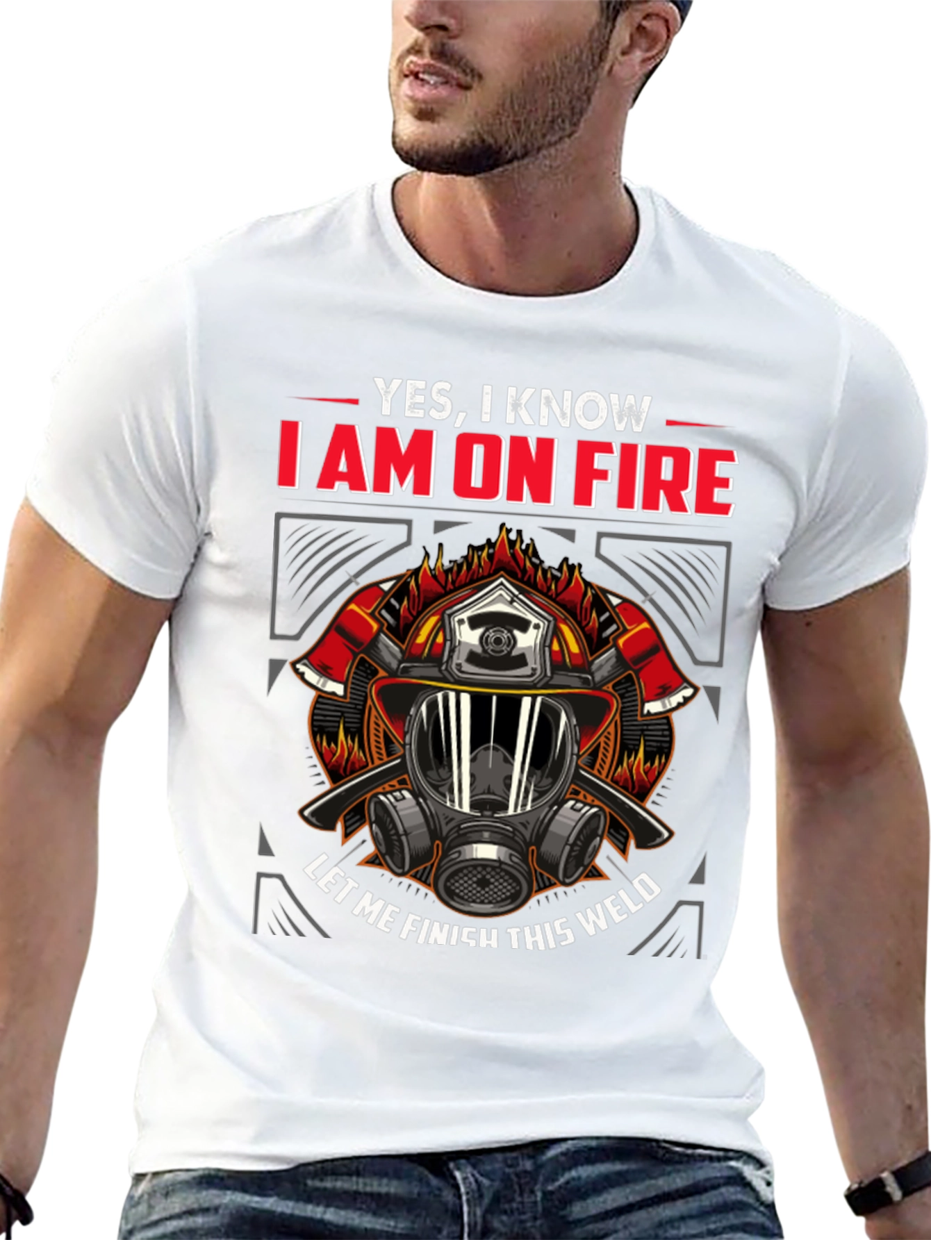 Black Firefighter On Fire Welding T-Shirt view 13