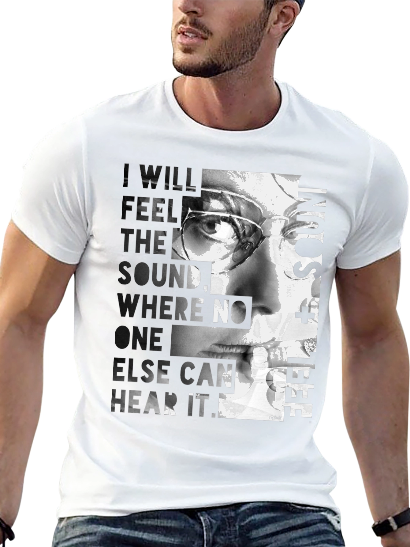 Black Artistic Graphic T-Shirt - Feel the Sound Design view 13