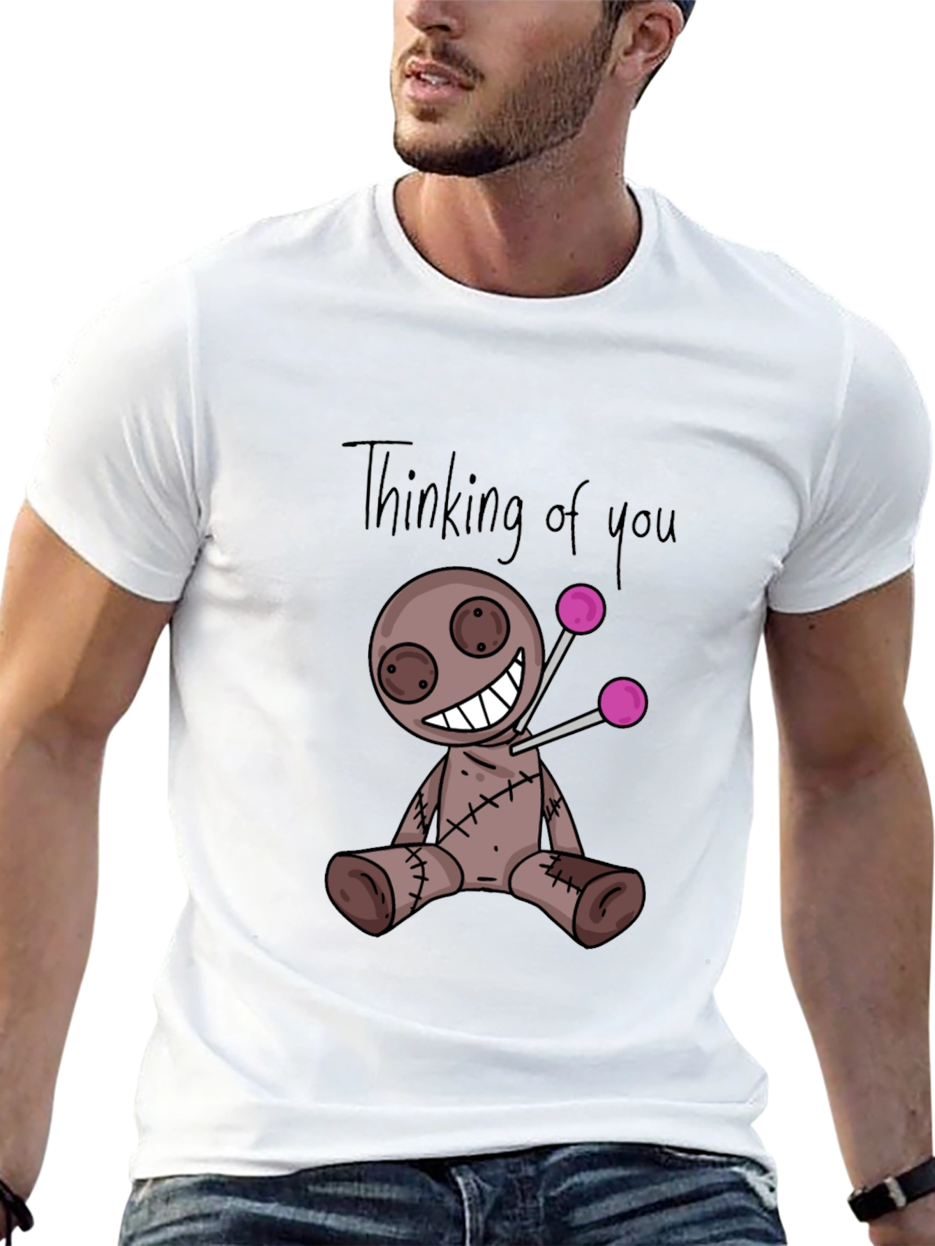 Black Thinking of You Voodoo Doll Black T-Shirt view 13