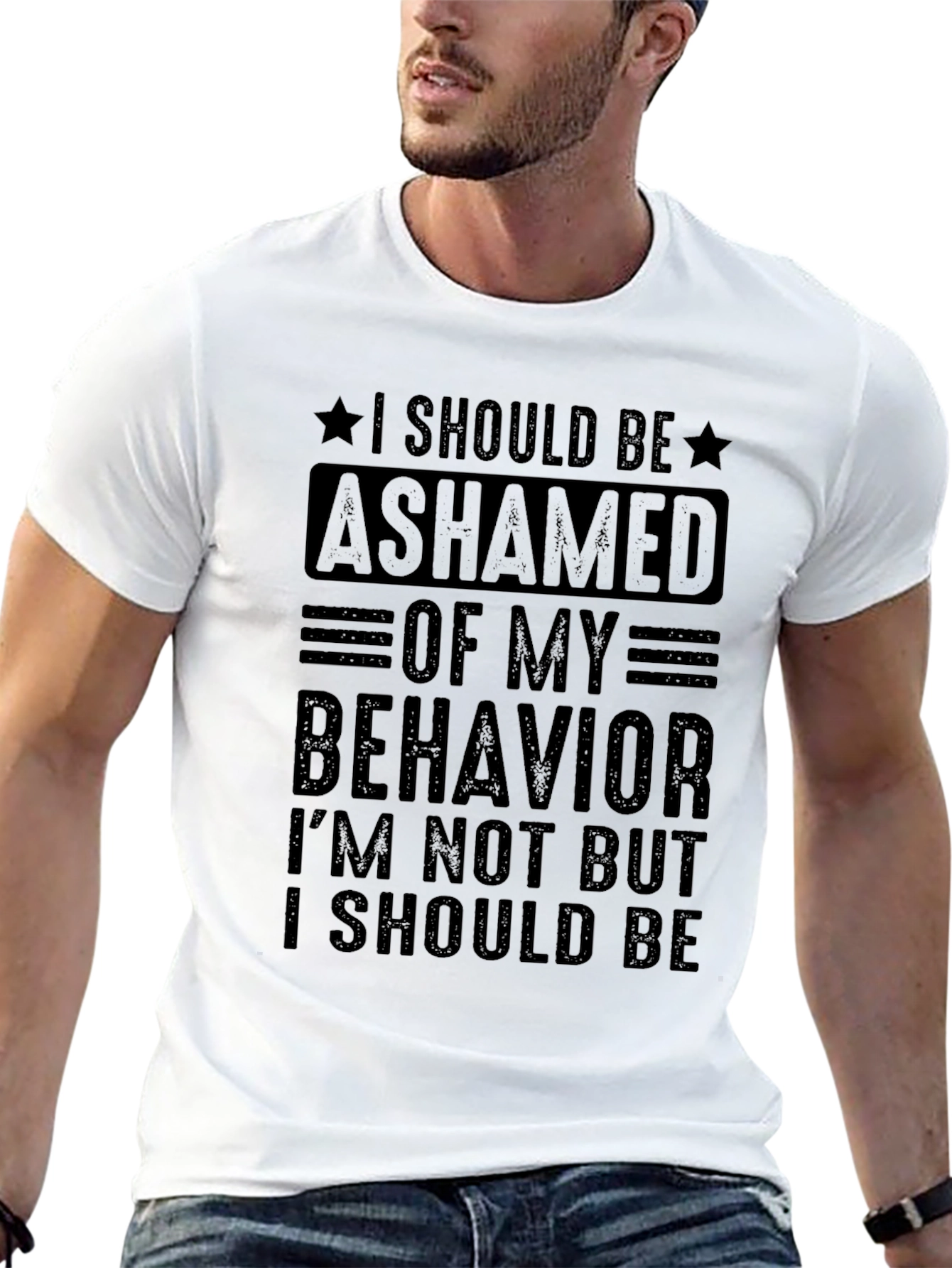 Black Ashamed of My Behavior T-Shirt - Bold Statement Tee view 13