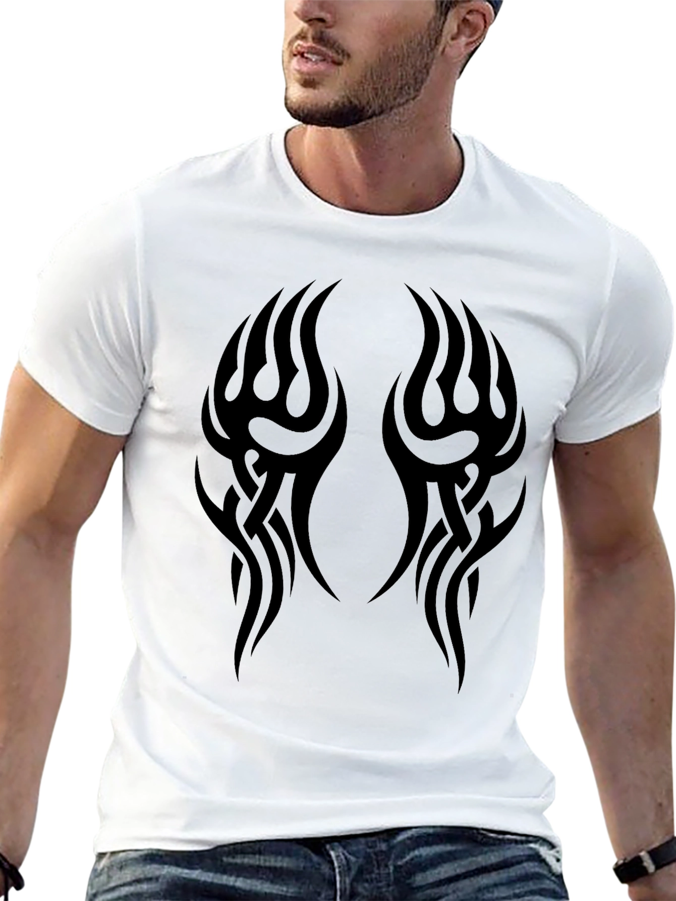 Black Men's Black Tribal Tattoo Graphic T-Shirt view 13