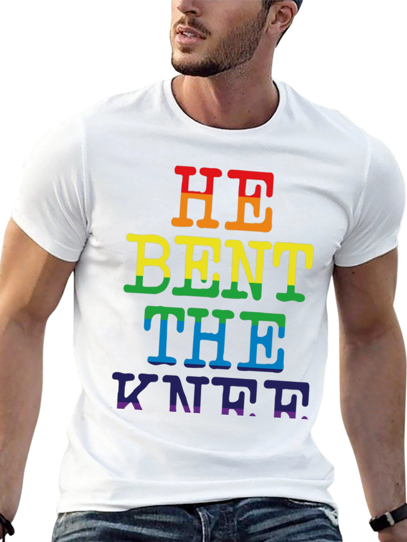 Black Rainbow "He Bent the Knee" Pride T-Shirt view 13